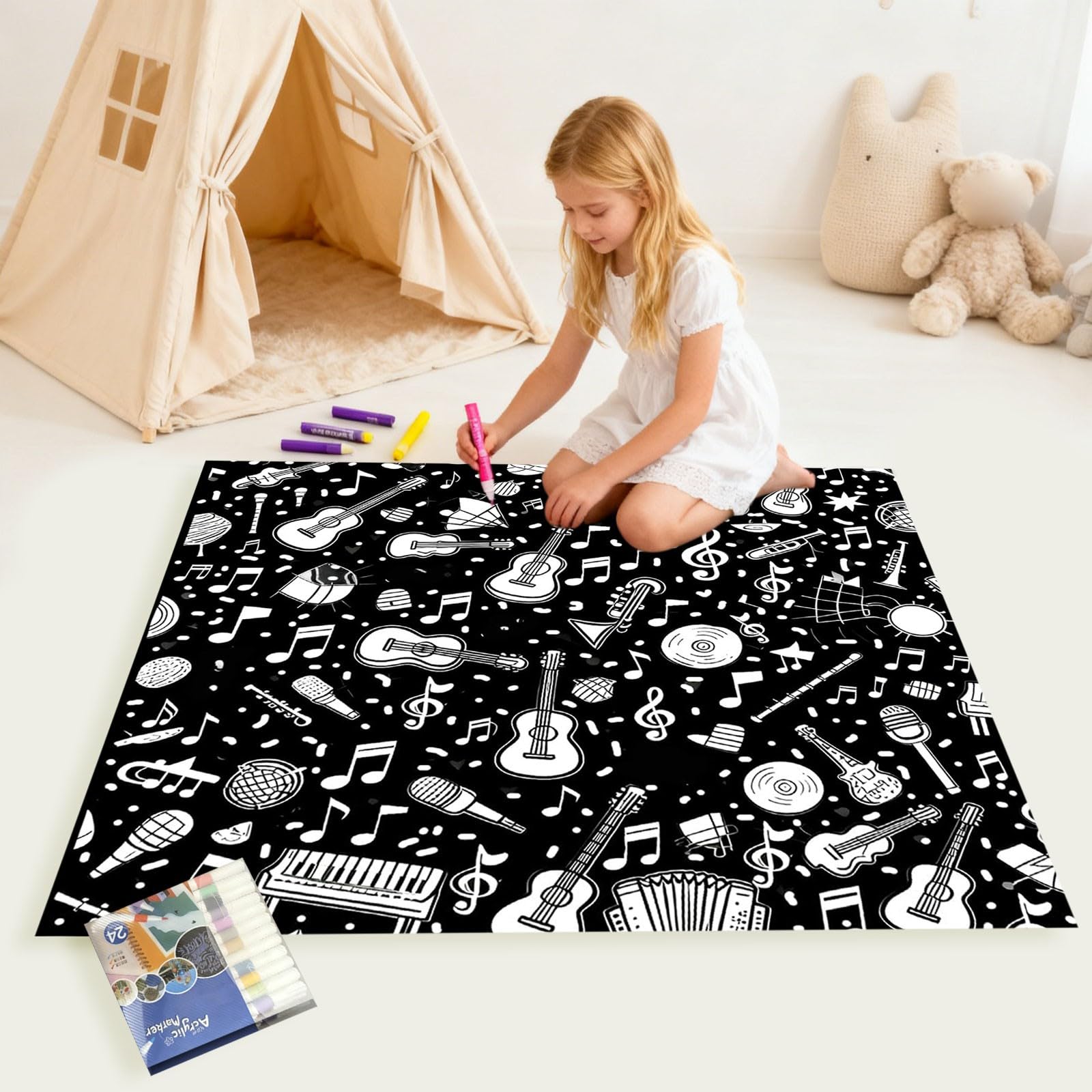 Generisch Pinta tu propia manta de pintura DIY Proyecto de arte lavable para regalos de temporada acogedores cumpleaños vacaciones con 24 pinceles 5 ml (B, talla única)