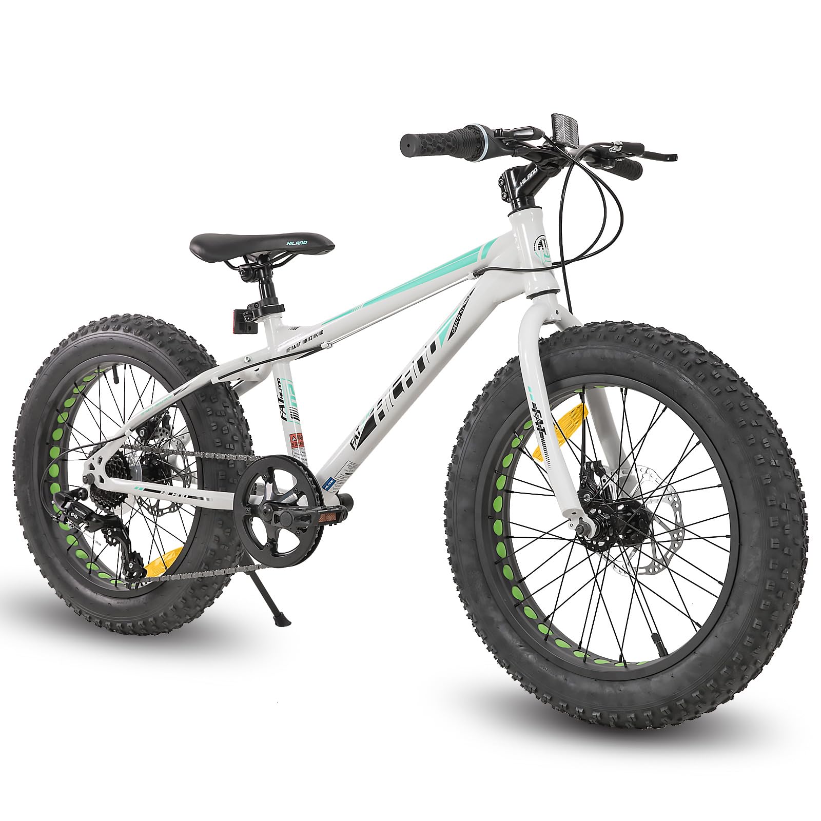 HILAND MTB Infantil 20”, Bicicleta de Montaña para Niños y Niñas, 7 Velocidades, Frenos de Disco Duales, Plateado/Verde/Blanco/Azul