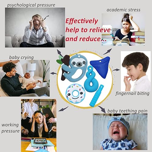 Miniatura 7 de Collares masticables para niños y niñas, paquete de 6 collares masticables para niños con autismo, ayuda de motor oral de silicona, juguetes para