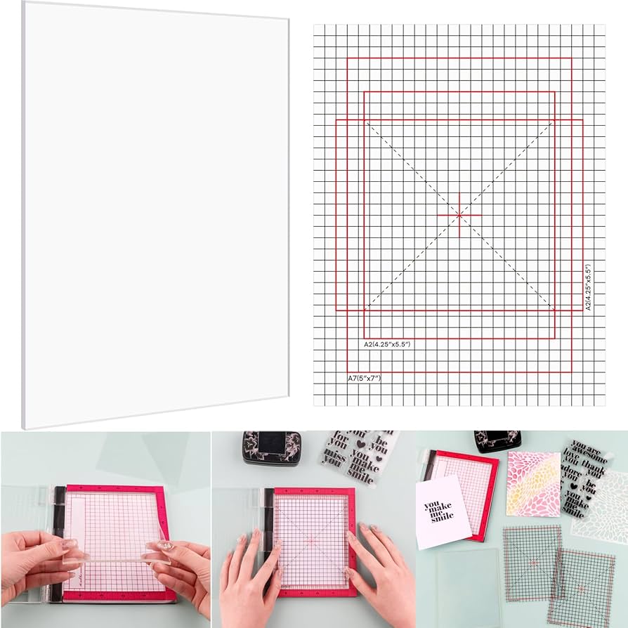 6Pcs/Set 4.75x6/6.5x8.5inch Multi-Use Non-Slip Sticky Mats Fit In Stamp Positioning Tool Set,Photopolymer Grip Mat With Printed Guides In Placeholding Stencil In Place Crafts Scrapbooking Fixed Mat