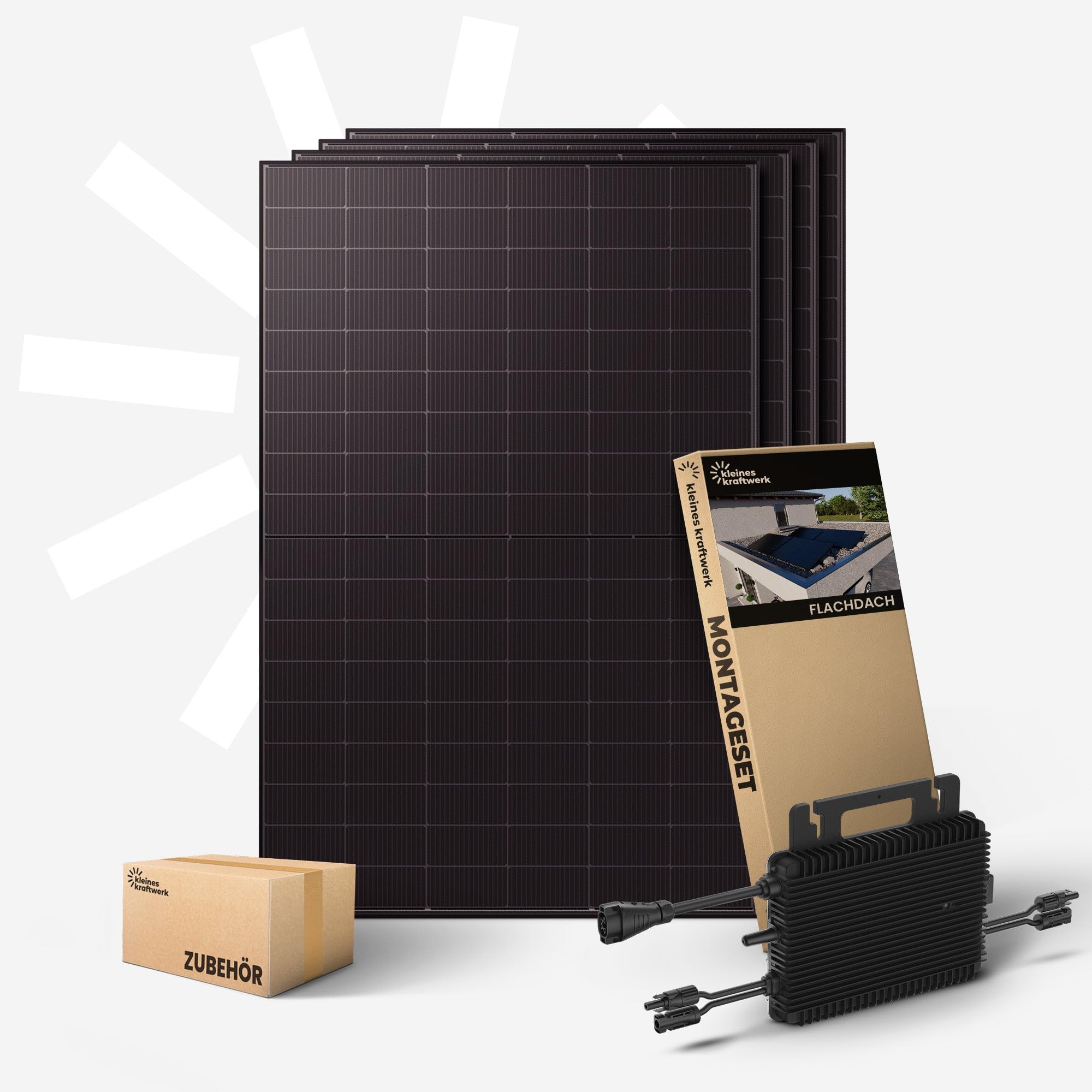 Kleines Kraftwerk 2000W Balkonkraftwerk XL Flachdach-Halterung – 800W Wechselrichter mit WiFi & Bluetooth, 4×500W bifaziale Solarmodule, 15 m Kabel – Solaranlage Komplettset Balkon