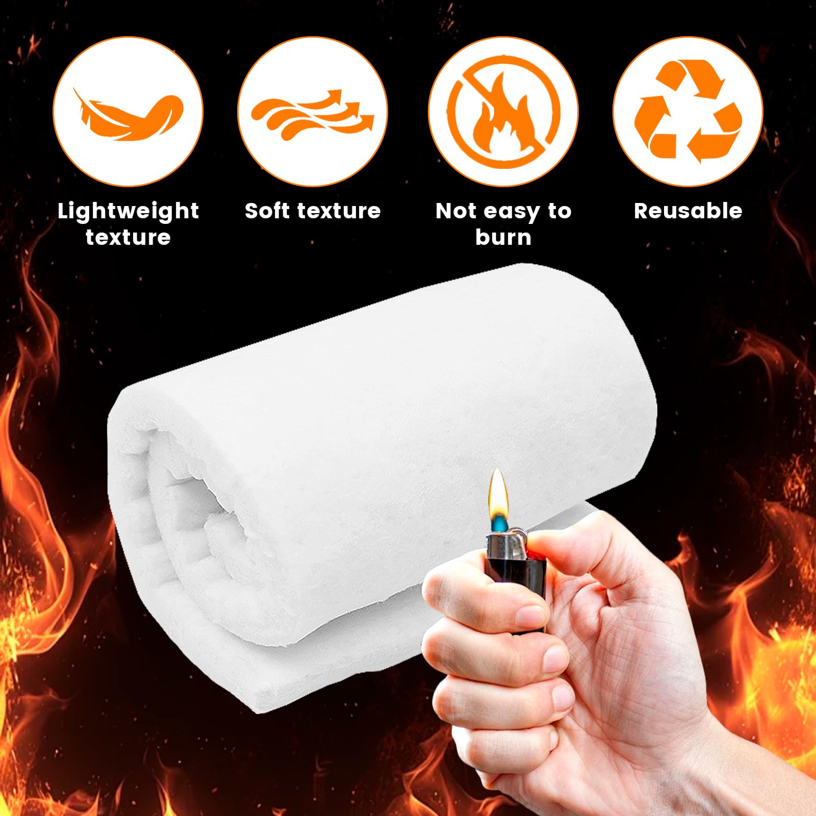 Lana de Cerámica para Bioetanol, 6 Piezas Fibra Cerámica Recortable para Chimeneas, Esponja para Quemador de Etanol/Gel, 30x10x1.3cm (12"x4"x0.5") Blanco