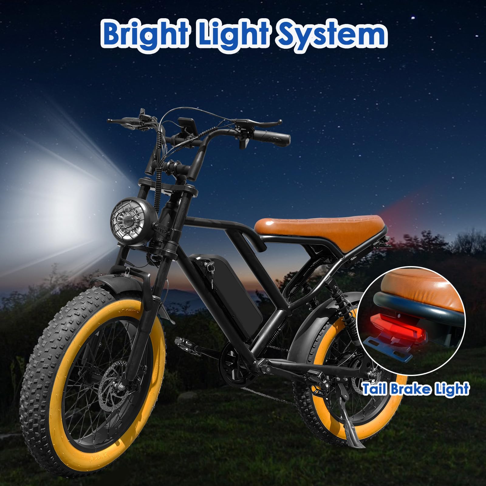 Bicicleta Eléctrica para Adultos, Autonomía Máxima de 50-80 km, Bicicleta Eléctrica con Neumáticos Gruesos de 20", Batería extraíble de 48V y 17.5Ah