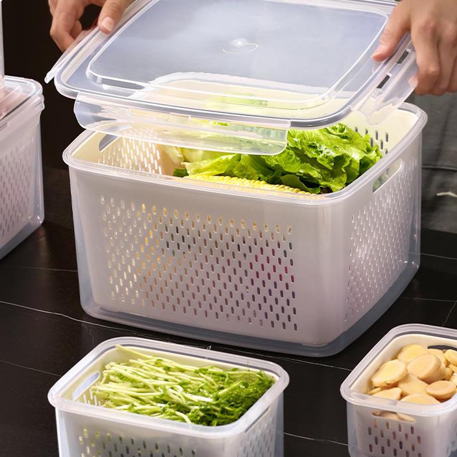 Kitchen Produce Keeper Bins Stapelbare PP Behälter, Bundle6