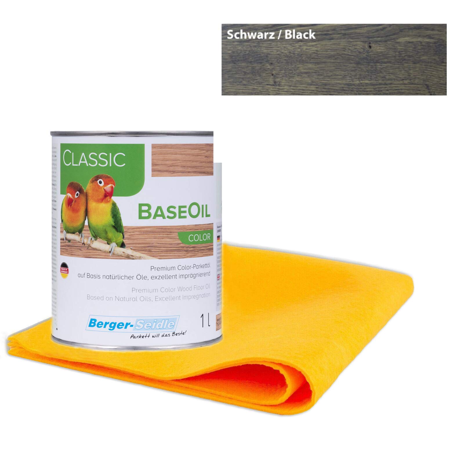 Berger Seidle Classic Base Oil | Aceite de parquet prémium con impregnación profunda | materias primas 100% naturales | 1 litro + 1 paño de cuidado supersuave (negro)
