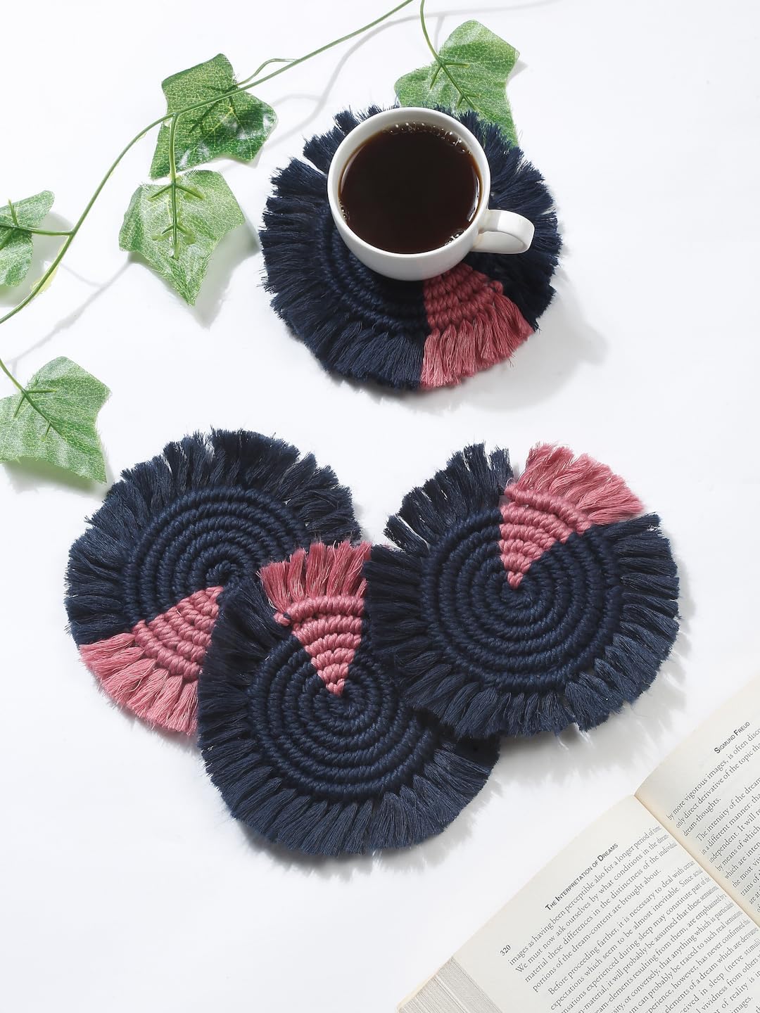 Click to Open expanded View 2 Videos My Creative Hut Macrame Set of 6 Round Coasters Bohemian Style, Handmade, More Absorbent, Traditional, Diwali Gifting, Multipurpose, Big Size (Navy Pink) (B0BWFWBX7B) Amazon Price History, Amazon Price Tracker