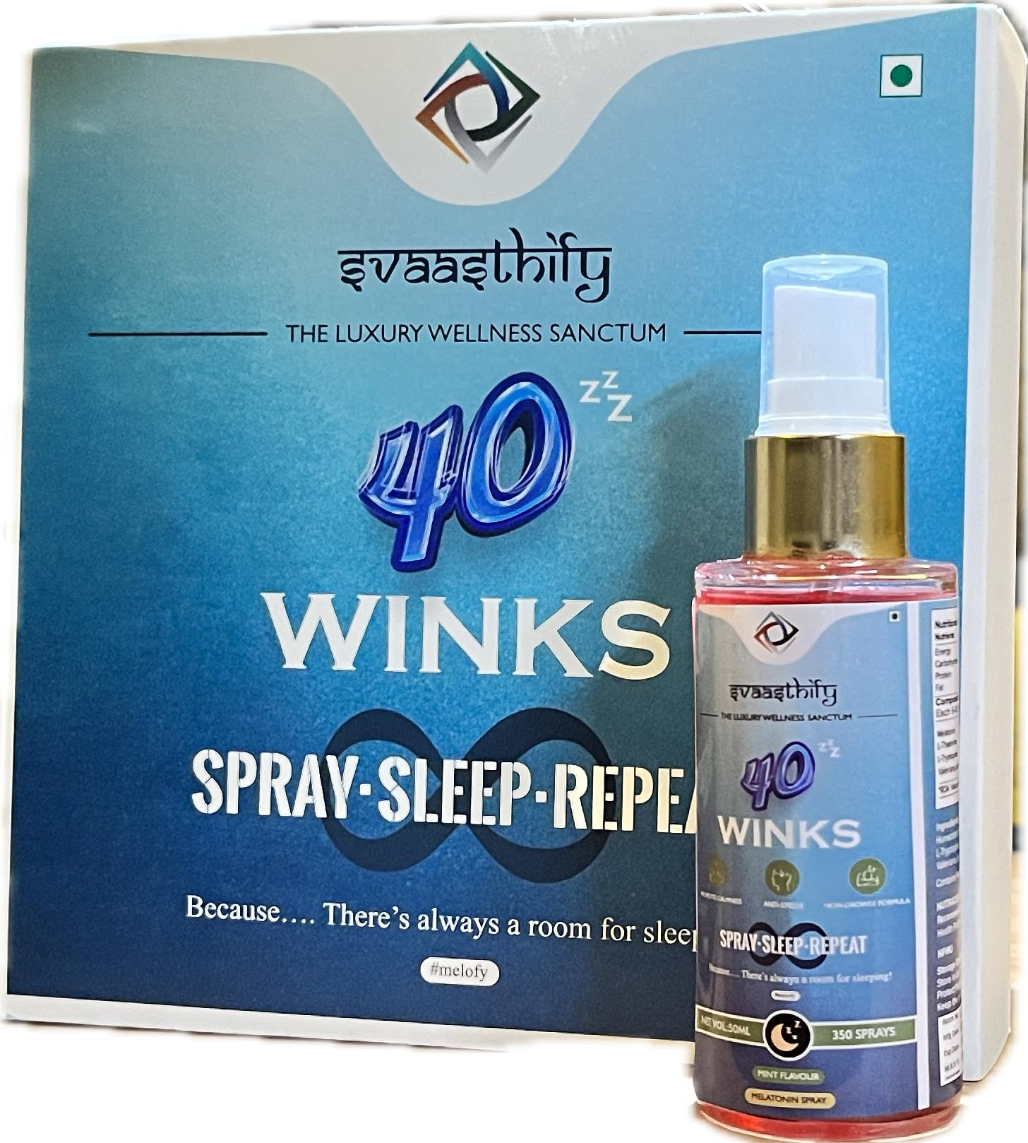 Svaasthify 40 Winks | Melatonin Spray (4mg) | Promotes better sleep, stress Relief, Relaxation | Non-Habit Forming | Tasty Mint Flavor