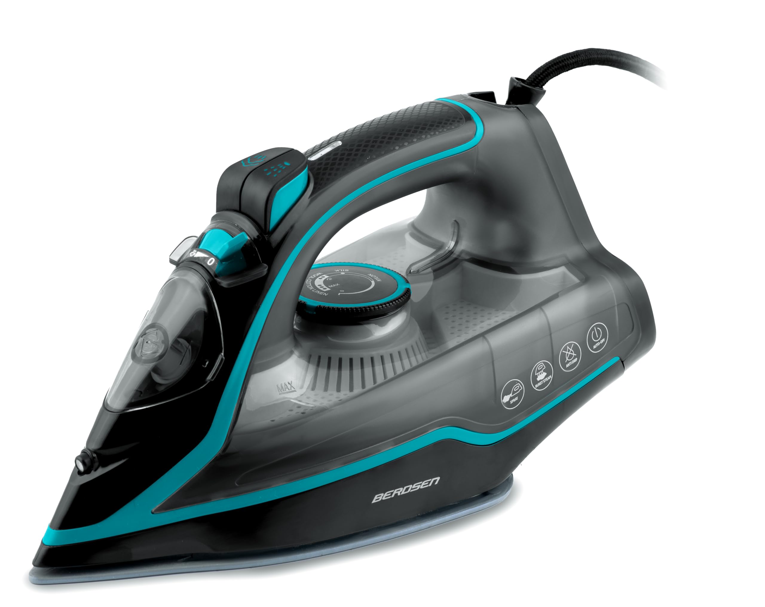 Berdsen Ferro da stiro a vapore, 2600 W, ferro da stiro 9 in 1, con suola in ceramica, serbatoio dell'acqua da 230 ml, colore verde