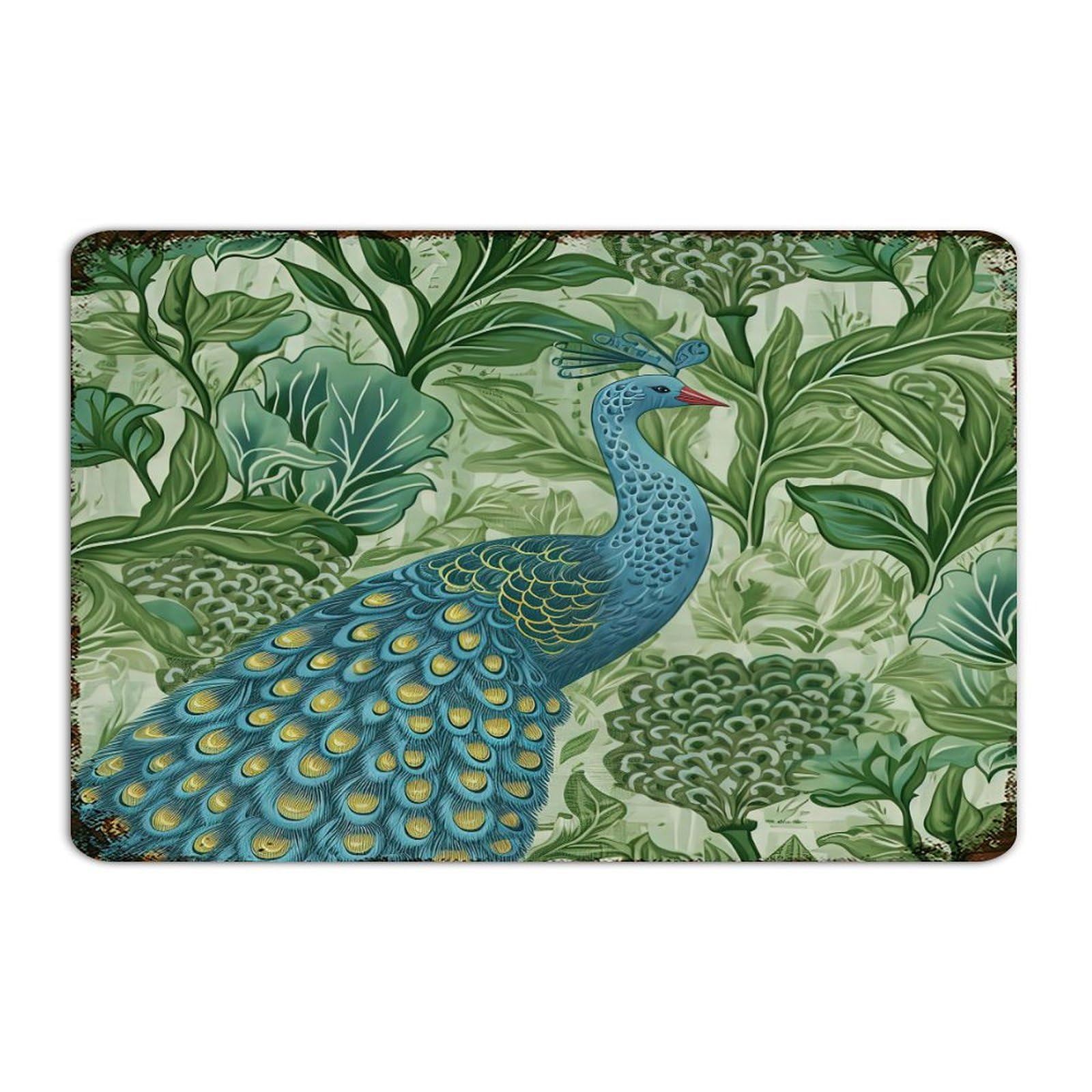 Autravelco Style Farmhouse Metal Signs Aqua And Green Chinoiserie Peacock Floral Home Décor Metal Plaque For Dorm Bathroom Pubs Club Animal Lover Bird Plants Art Poster Gift For Restaurants 12X18 Inch