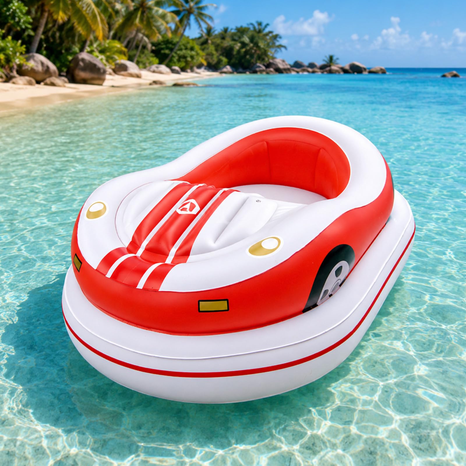 Pealiritansemen Red Motorized Bumper Boat, Inflatable Electric Pool Float For Adults With 46W Thruster, 360° Joystick Control, 2 X 2600Mah Batteries, Thickened Pvc For Pools And Calm Summer Water