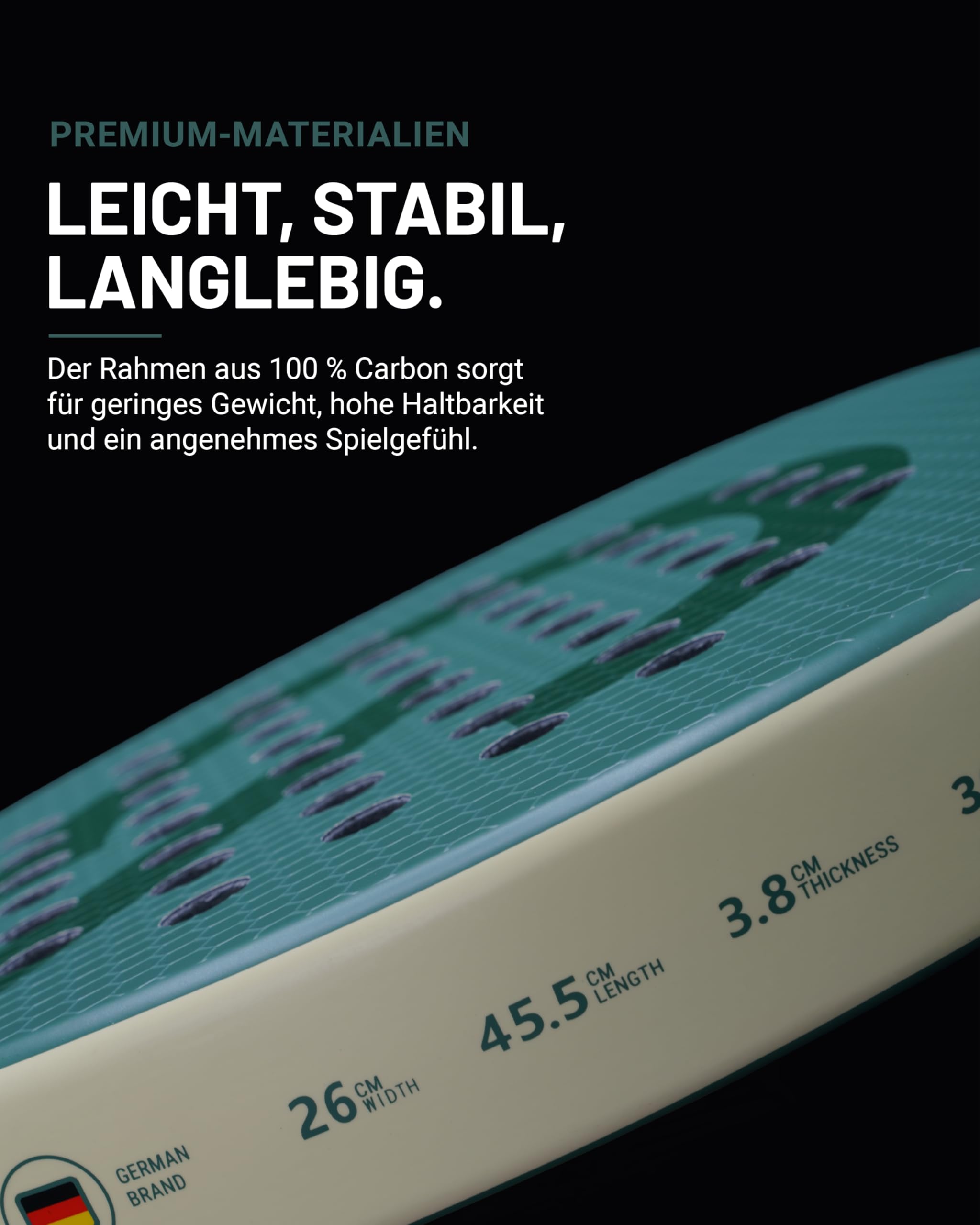 Q Padel C300 Padel Schläger 360g – 3K Carbon Racket für hohe Kontrolle, leichtes Design für Herren & Damen, inklusive Eva Medium Kern