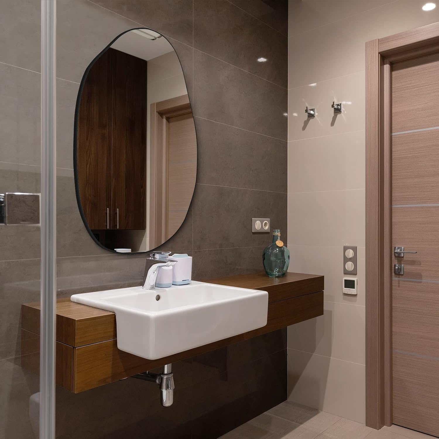 33.5" x 20.5" Asymmetrical Modern Wood Framed Wall Mirror
