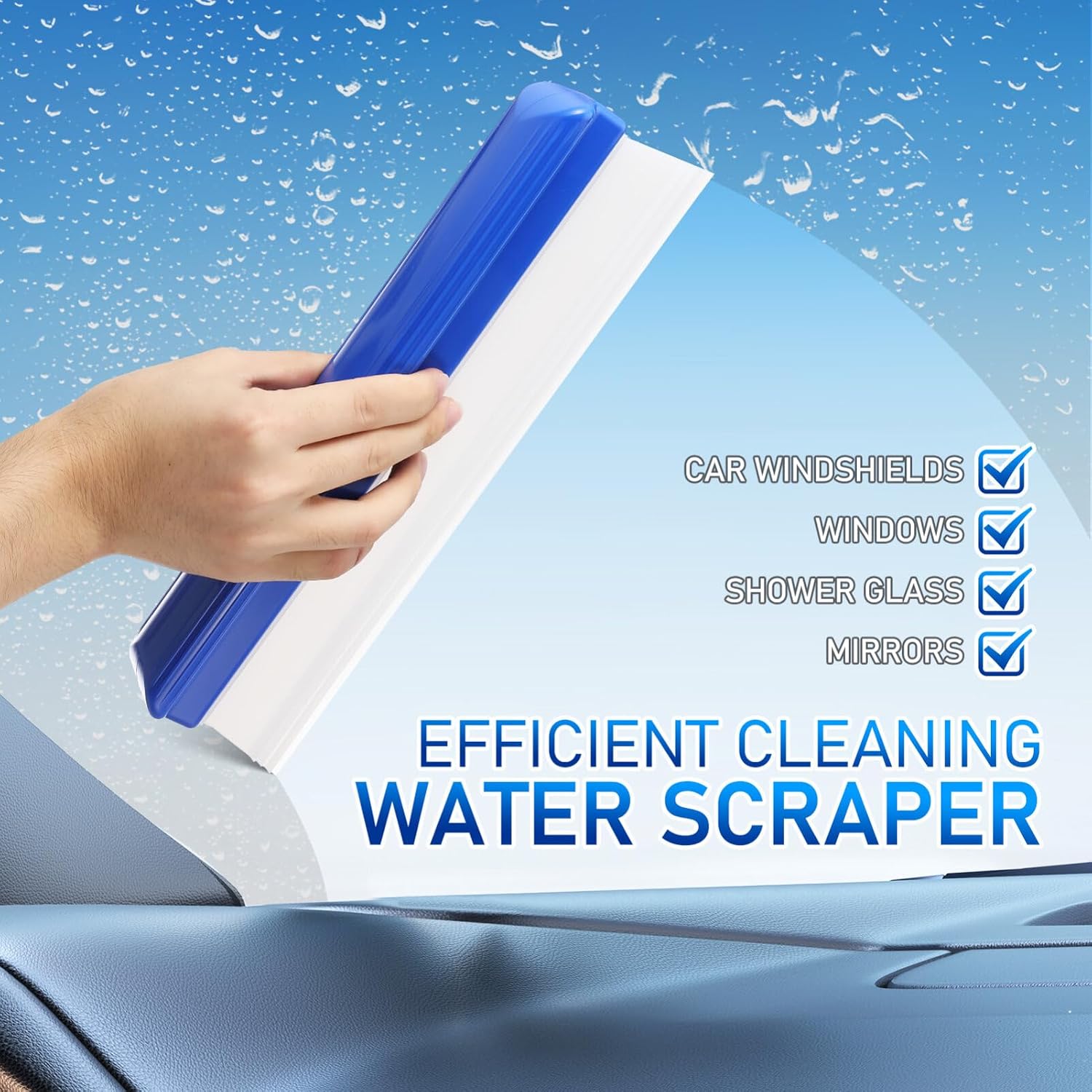 12.59In Car Window Squeegee Handheld Water Scraper with Comfortable Grip for Windshield Cleaning and Exterior Car Wash Tool 2-Pack