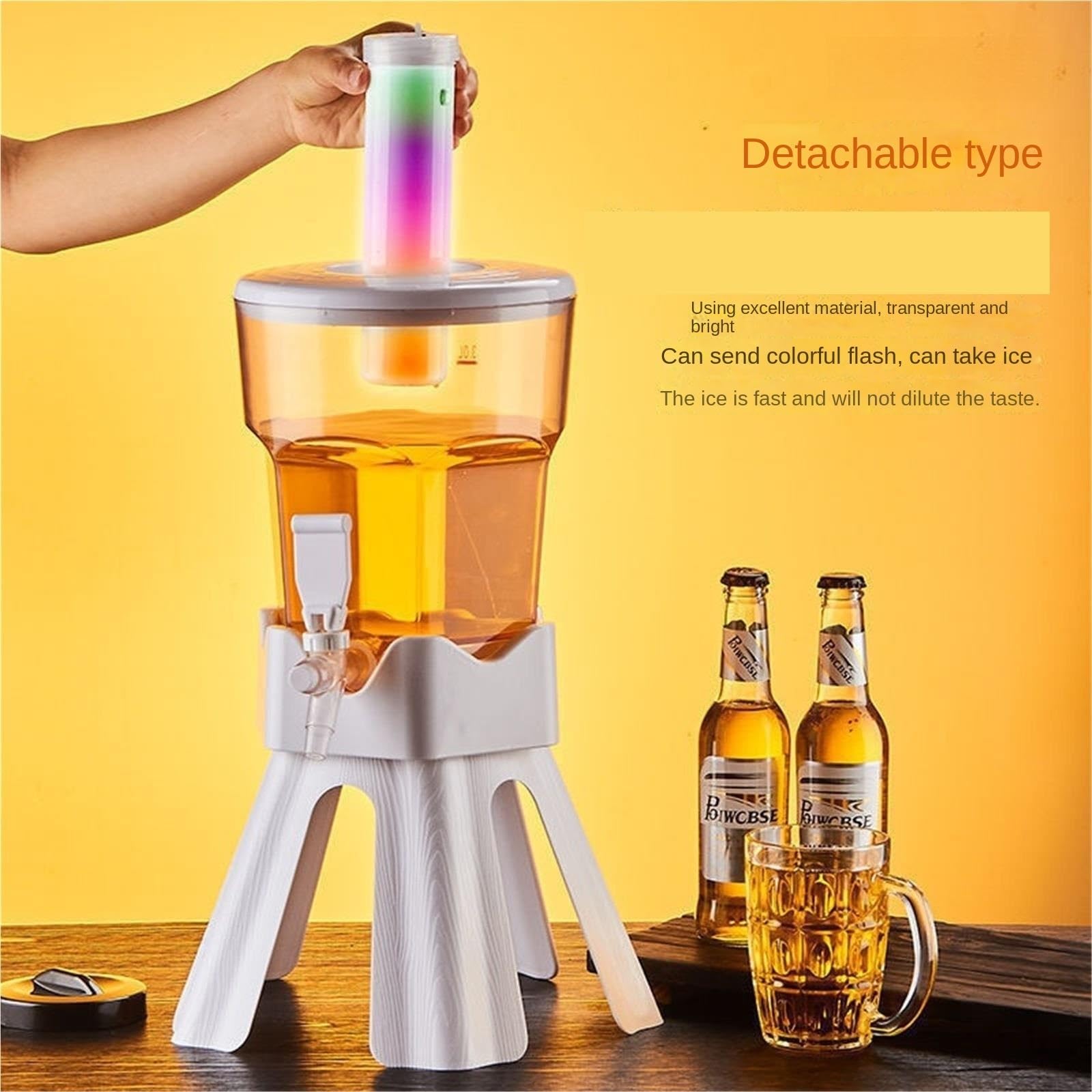 Dispensador Cerveza Torre De Bebidas 3 L con Tubo Hielo Y Luz LED Sobremesa For Bares para Casa Bar
