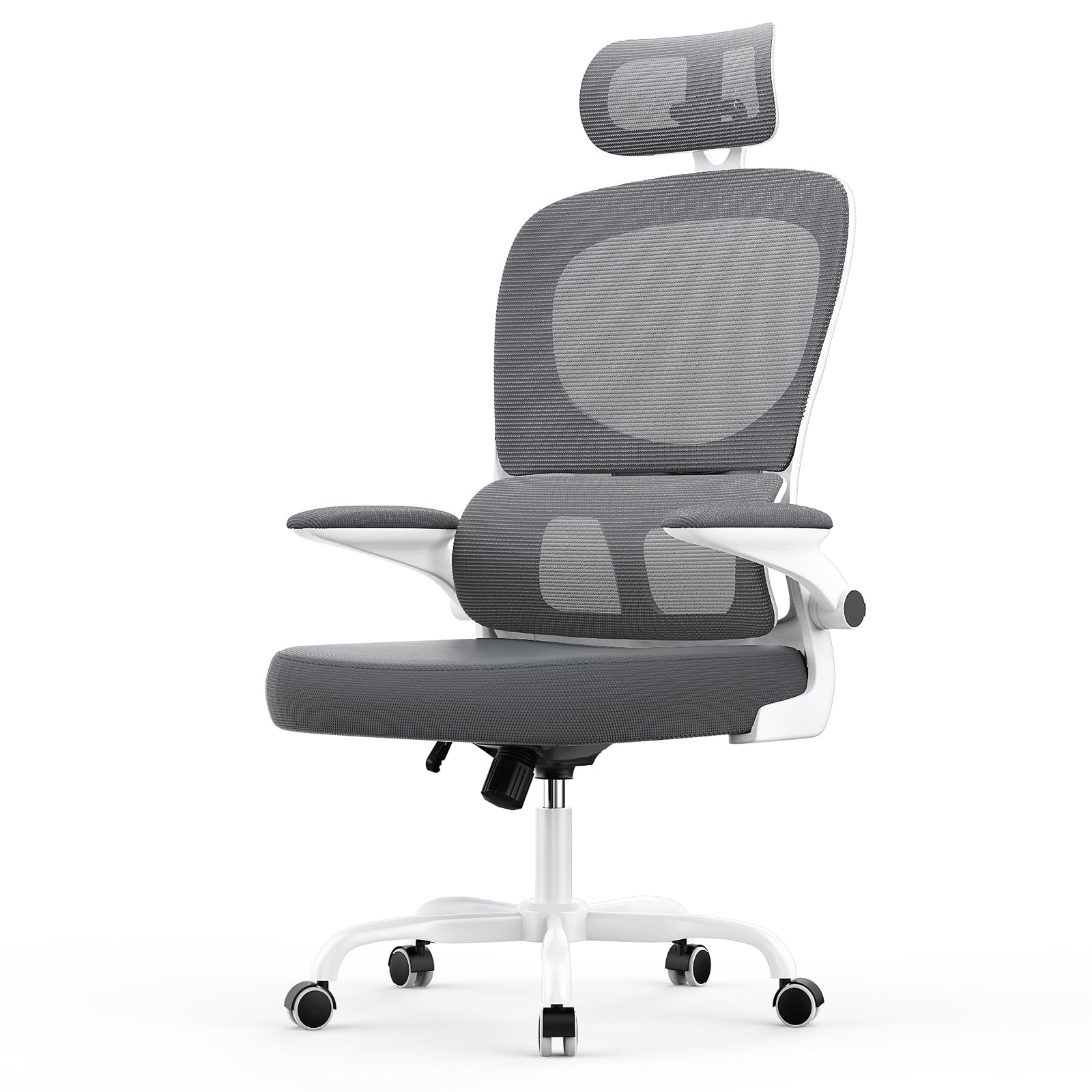 naspaluro Chaise de Bureau Ergonomique: Fauteuil Bureau avec Support Lombaire en C,Dossier et Appui-tête Réglables,Reversible Armrest,Siege en Maille Respirante Convient à la Maison Bureau,Gris Foncé