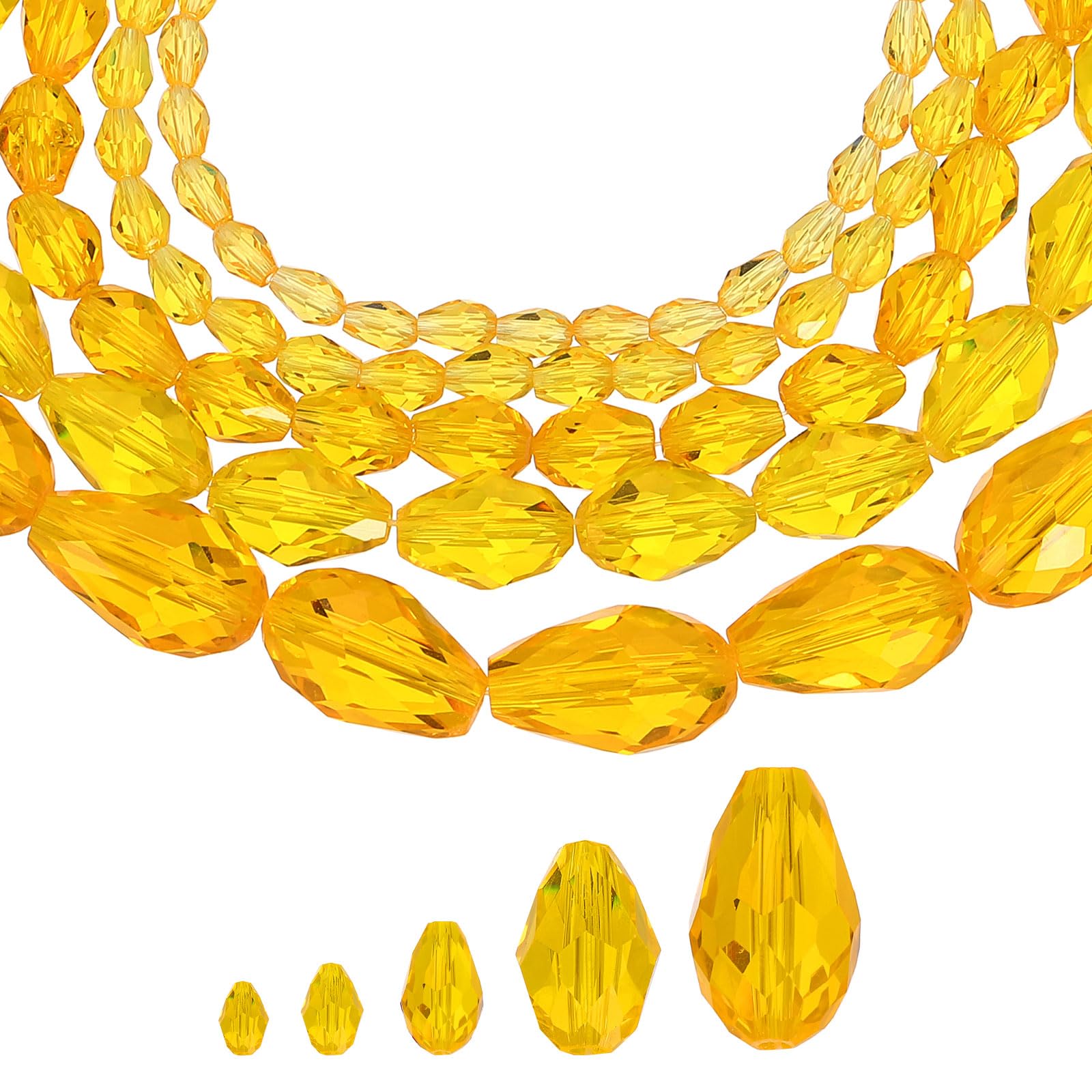 sourcing map 328 PCS Teardrop Crystal Glass Beads, 3x5mm Faceted Shape Crystal AB for Necklace Bracelet Earrings DIY Jewelry Crafts Making Supplies, Golden Yellow โ image 1