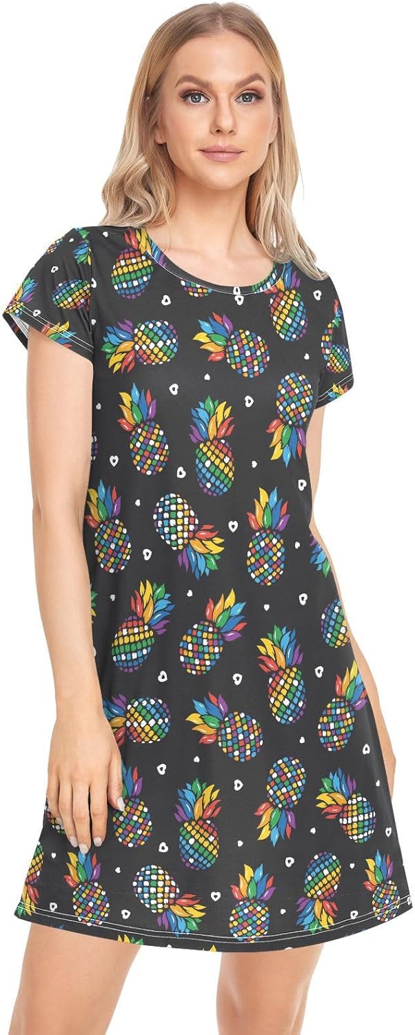 vvfelixl Womens Nightgown with Corgis Short Sleeve Nightgowns for Women Sleepwear Night shirt Sleep Dress