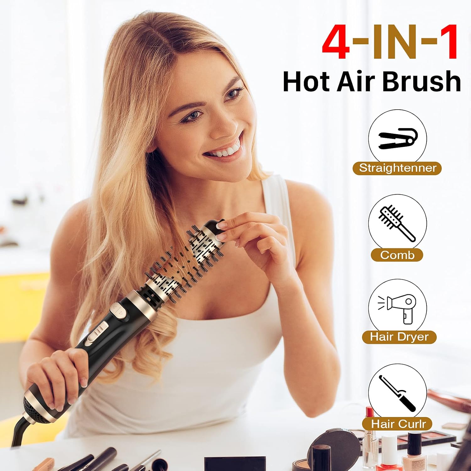 Hair Dryer Brush, 4-in-1 Hot Air Round Brush for Blow Drying, Negative Ionic Hair Tools with 2 Detachable Auto-Rotating Curling Brush for Women : Beauty & Personal Care