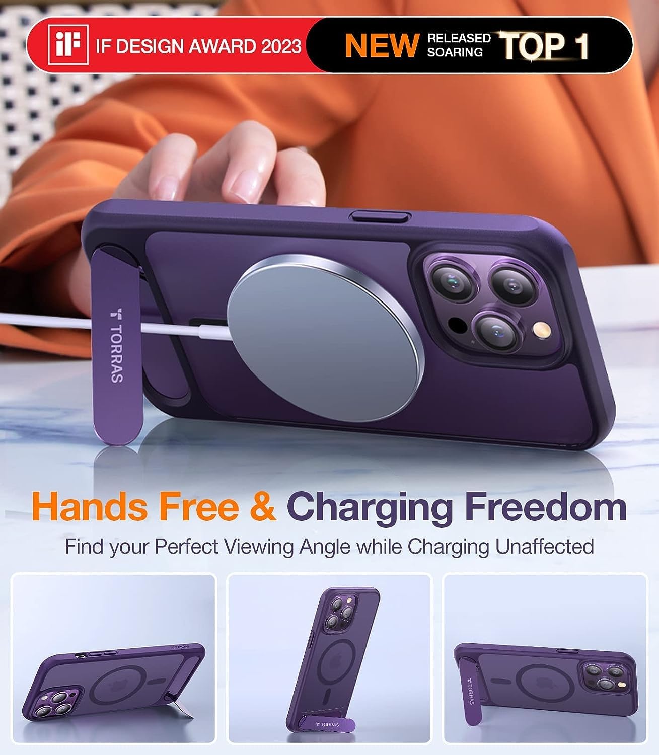TORRAS Custodia per iPhone 14 Pro Max per MagSafe certificata, protezione militare, con supporto in titanio, sottile, iPhone 14 Pro Max, resistente agli urti, colore: viola scuro TORRAS Custodia per iPhone 14 Pro Max per MagSafe certificata, protezione militare, con supporto in titanio, sottile, iPhone 14 Pro Max, resistente agli urti, colore: viola scuro