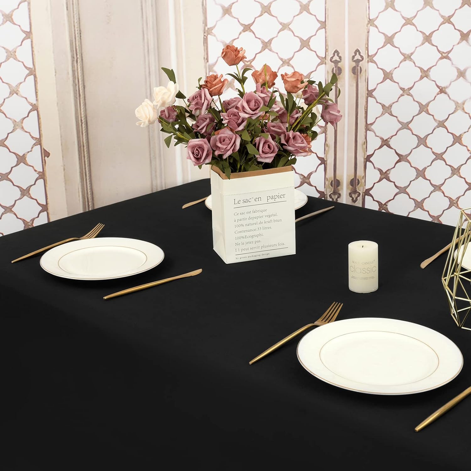 Paquete de 6 Manteles Negro de Poliéster para Mesas Rectangulares de 8 Pies, Reutilizables para Banquetes de Bodas y Fiestas (229 x 396cm)