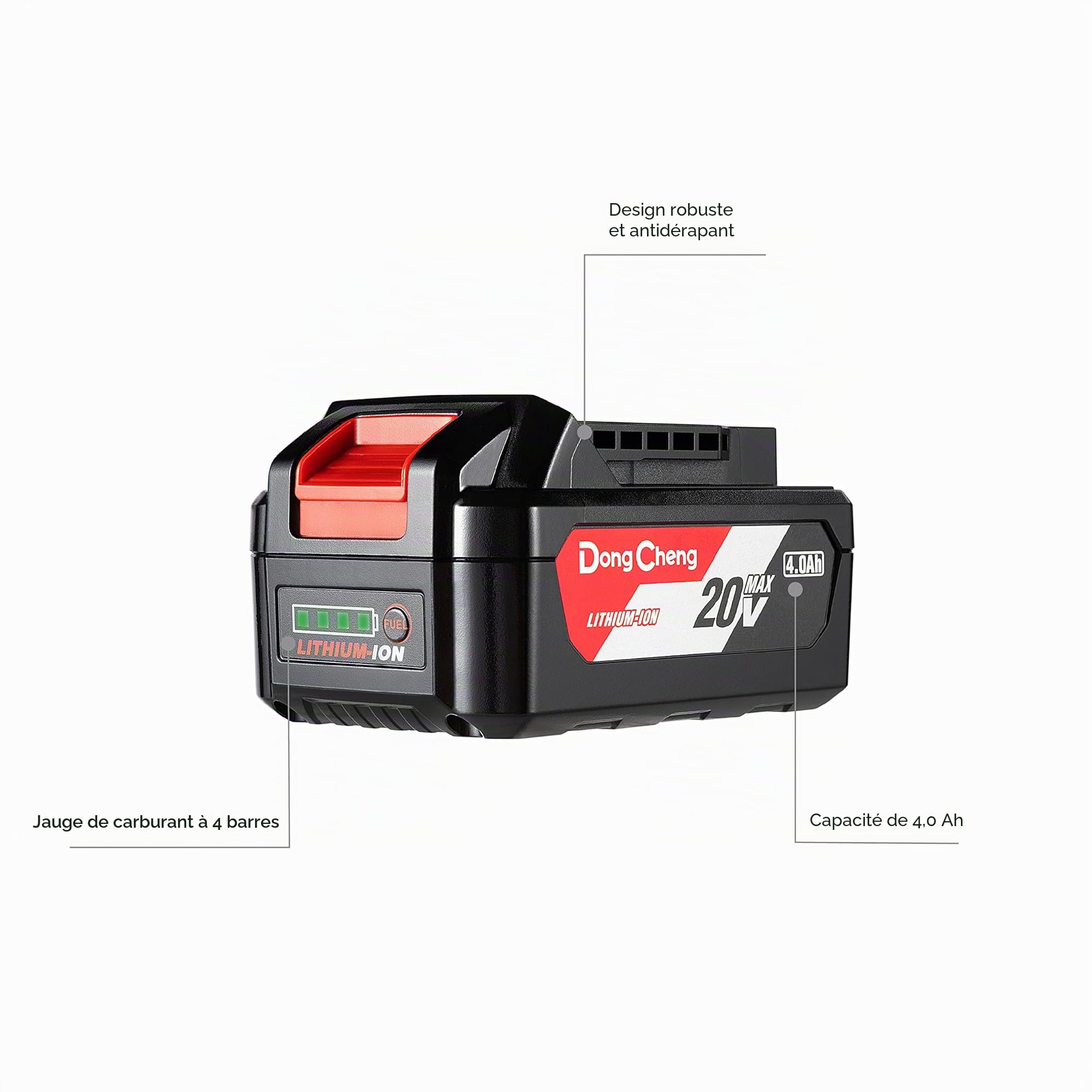 DongCheng 18V (20V MAX) Batterie, Batterie lithium-ion 4,0 Ah haute capacité, compatible avec les outils électroportatifs DongCheng 18V (20V MAX), numéro de modèle FFBL2040