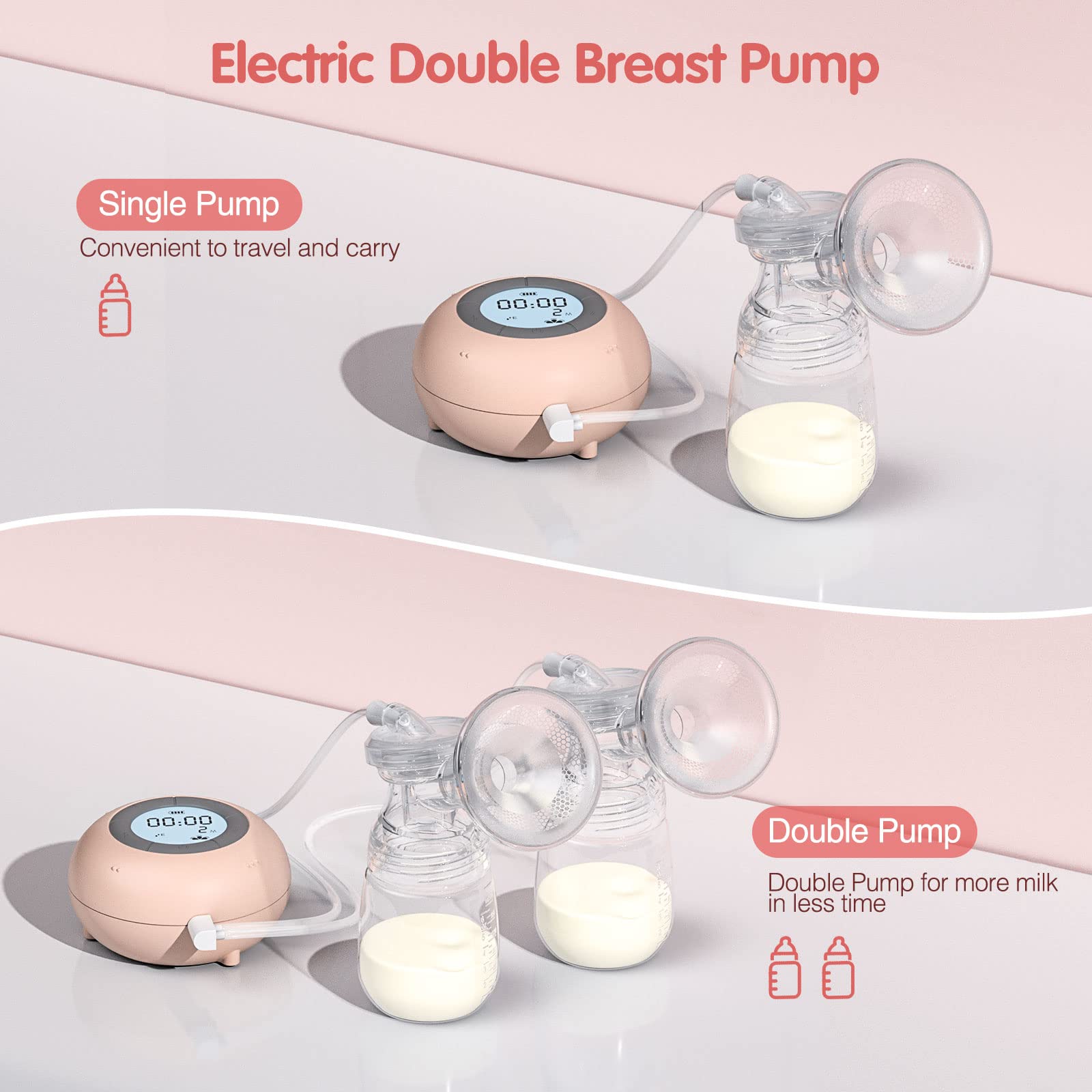 Breast Pump, BabyKing Electric Breast Pump with 3 Modes & 15 Levels, Pain Free Strong Suction Power, Ultra-Quiet Rechargeable for Travel & Home