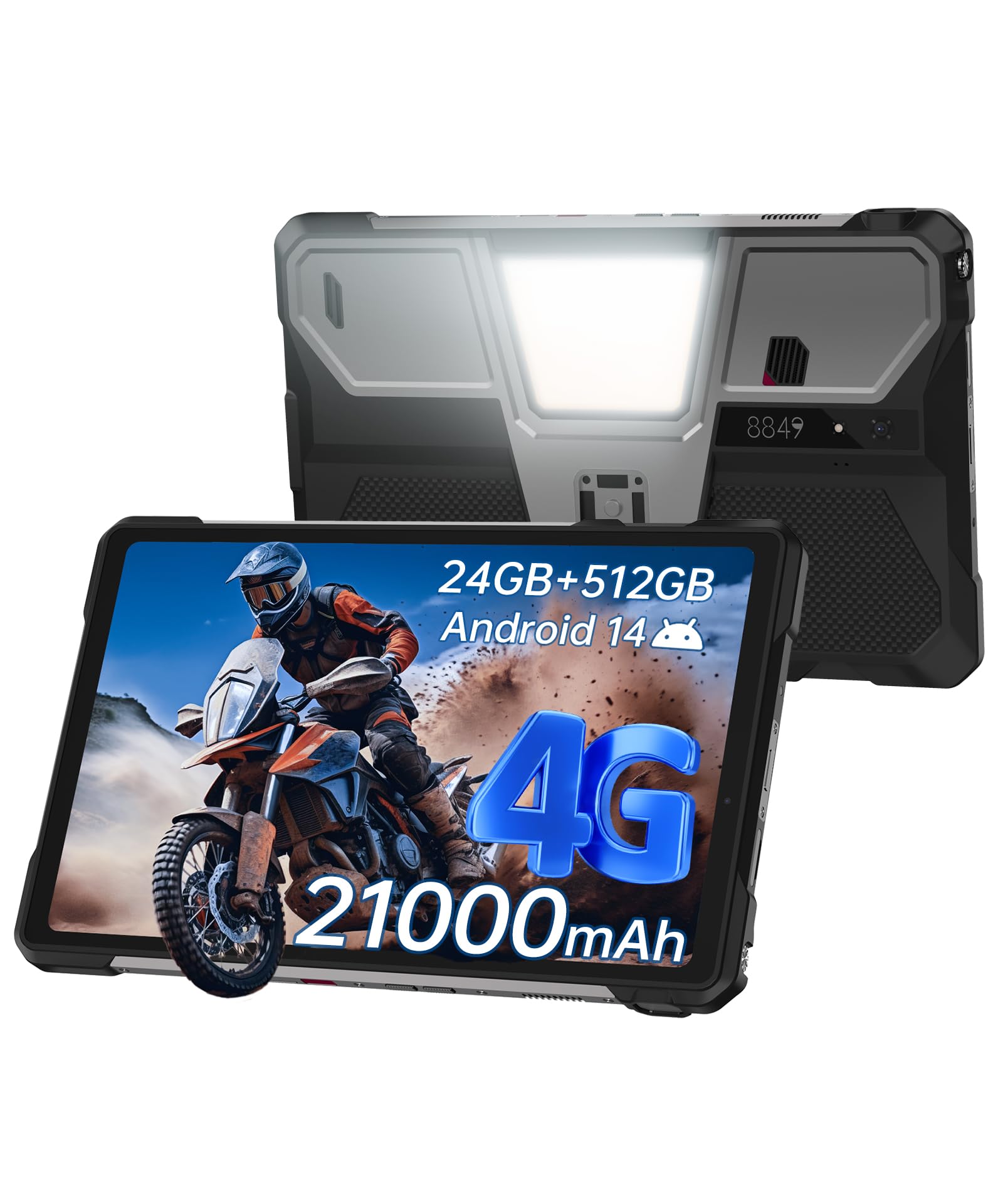 8849 Tank Pad E Android 14 4G Outdoor Tablet mit 21.000 mAh Großer Akku | 10.95’’ Großes Display, Built-in 100-LM-Projektor, IP68 Wasserdicht Staubdicht, 512GB Rugged Robustes Tablet Mit Ständer OTG