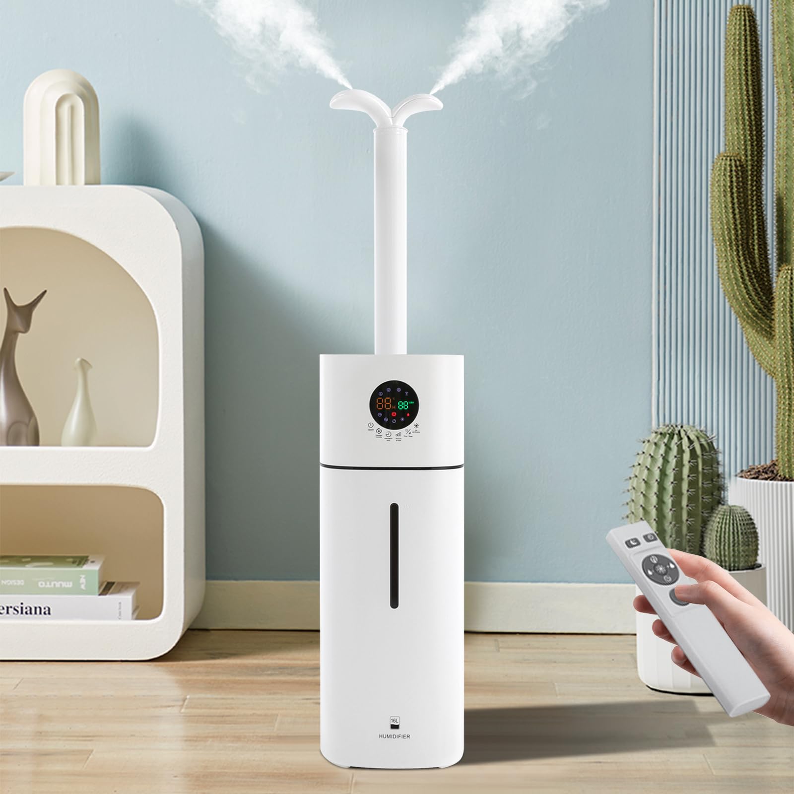 DNYSYSJ Commercial Humidifiers,16L 3.52Gal Top Fill Humidifiers,Cool Mist Large Humidifier W/Extension Tube,Intelligent Large Humidifier For Hotel Stores Shopping Mall,600ml,56W, white, DN0129