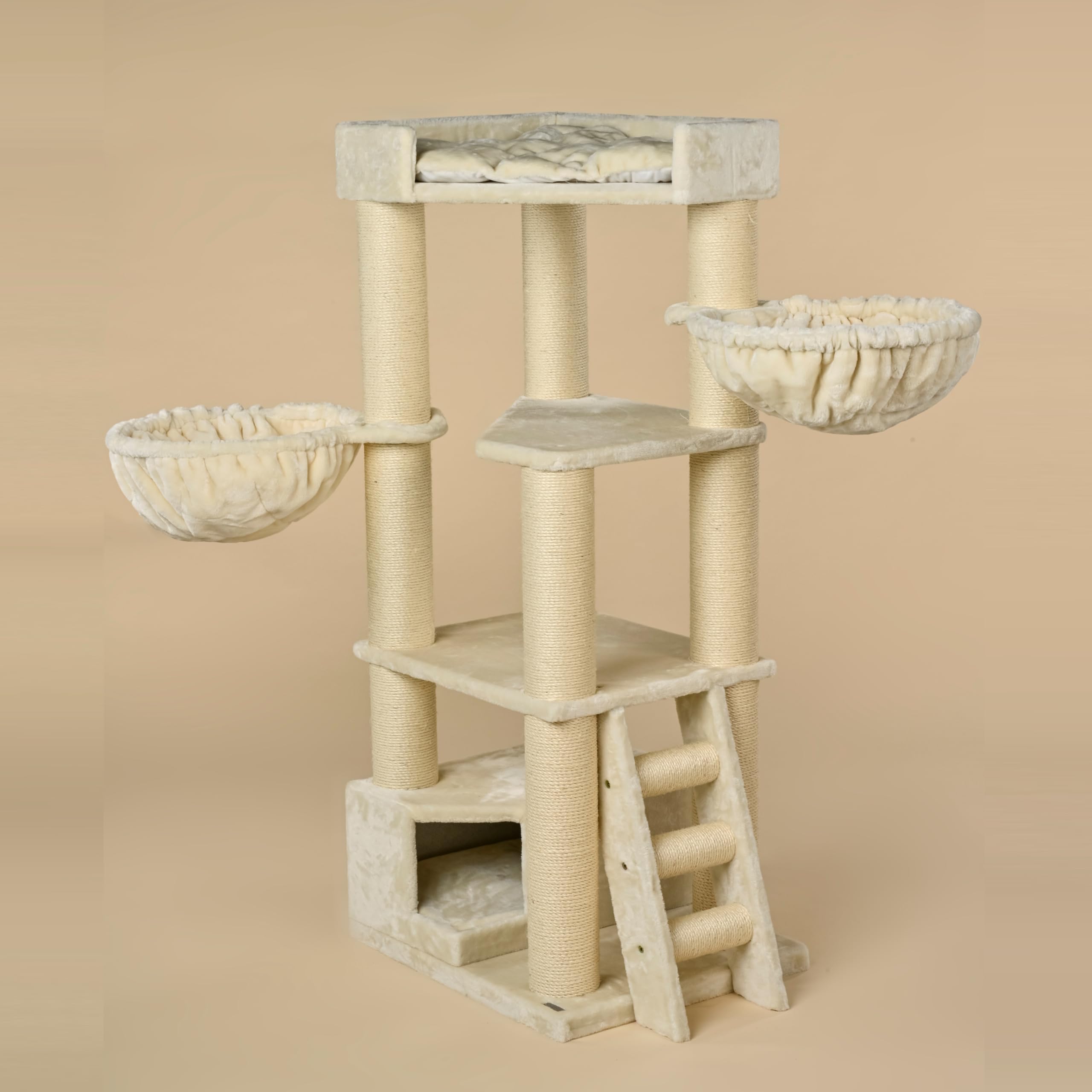 RHRQuality Árbol rascador para Gatos Grandes - Corner Coon Beige - con Postes de sisal Extra Gruesos de 12 cm