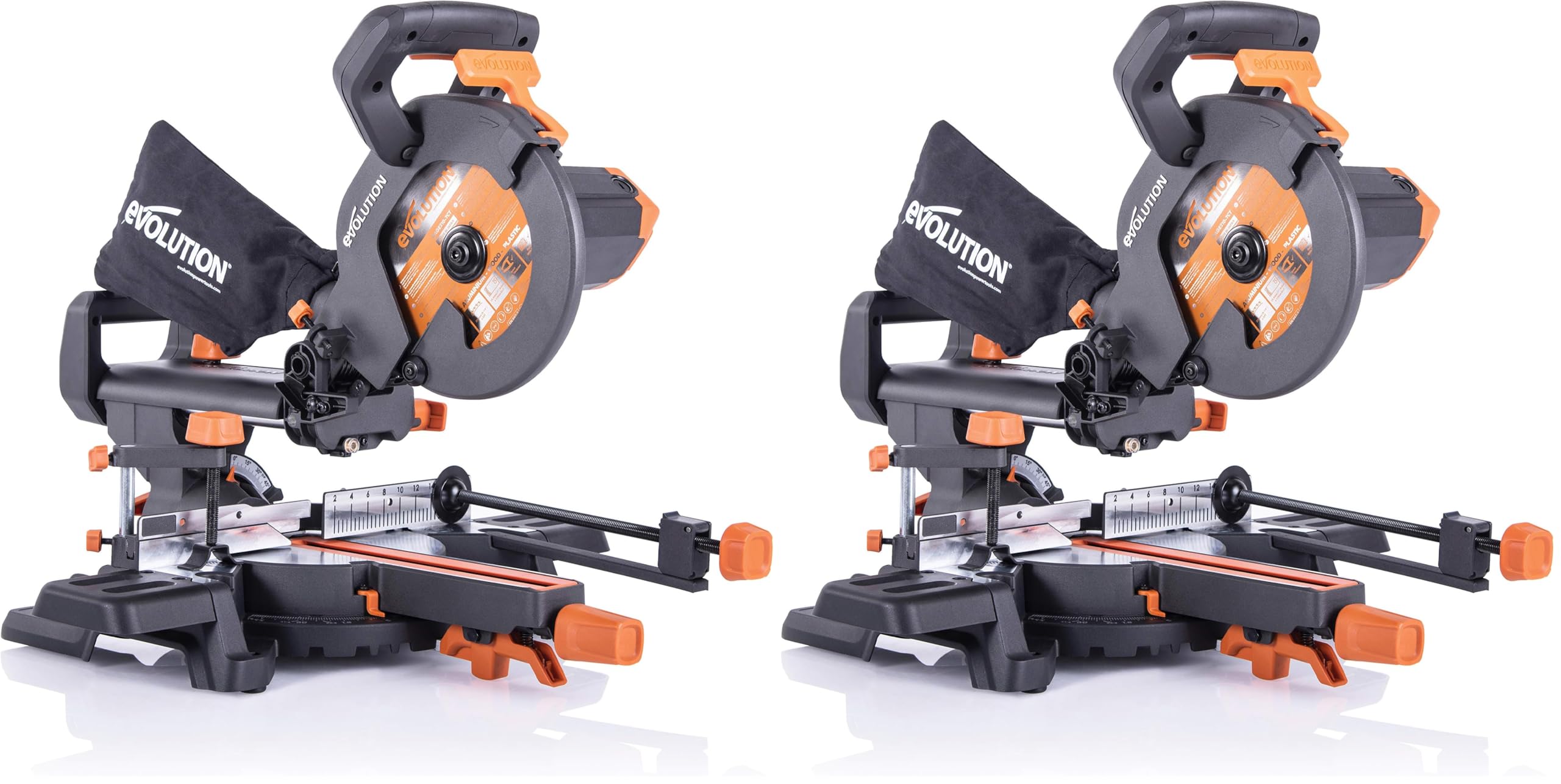 Evolution Power Tools - Scie à Onglets Coulissante Multi-Matériaux R210SMS+ avec le Pack Plus, 210 mm (230 V) (Lot de 2)
