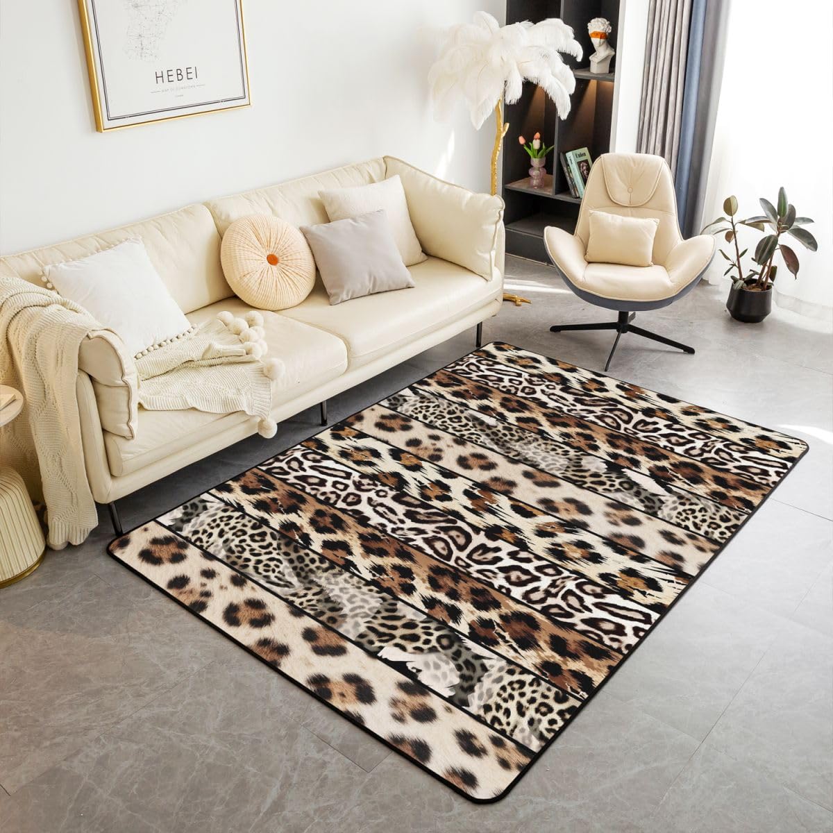 Erosebridal Cheetah Print Area Rug Leopard Zebra Giraffe Skin Carpet 5x7,Strip Cowhide Rug Luxury Animal Printed Area Runner Rug for Kids Teens Adults