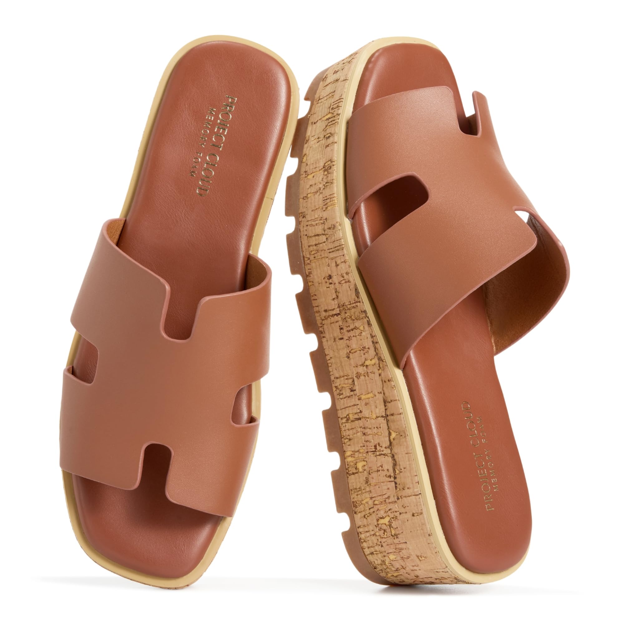 Project Cloud 100% Genuine Leather Wedge Platform Sandals Women Footwear - Memory Foam Insole and Non-Slip Platform Slides for Women - Lightweight Womens Sandals (MILA,COGLEA,8M)