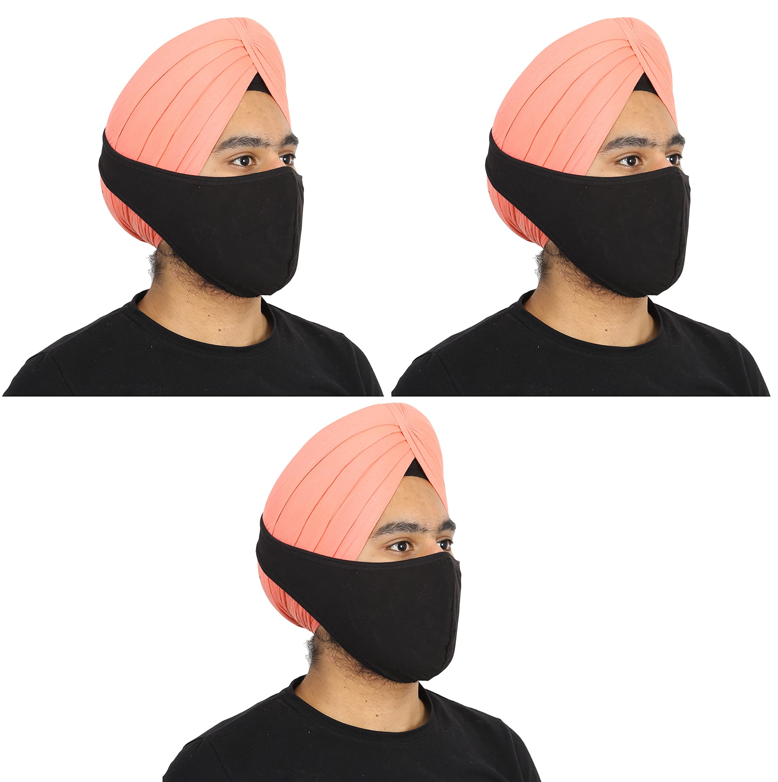 BISMAADH Reusable Cotton Hosiery Pagri Mask For Men Black Pack of 3