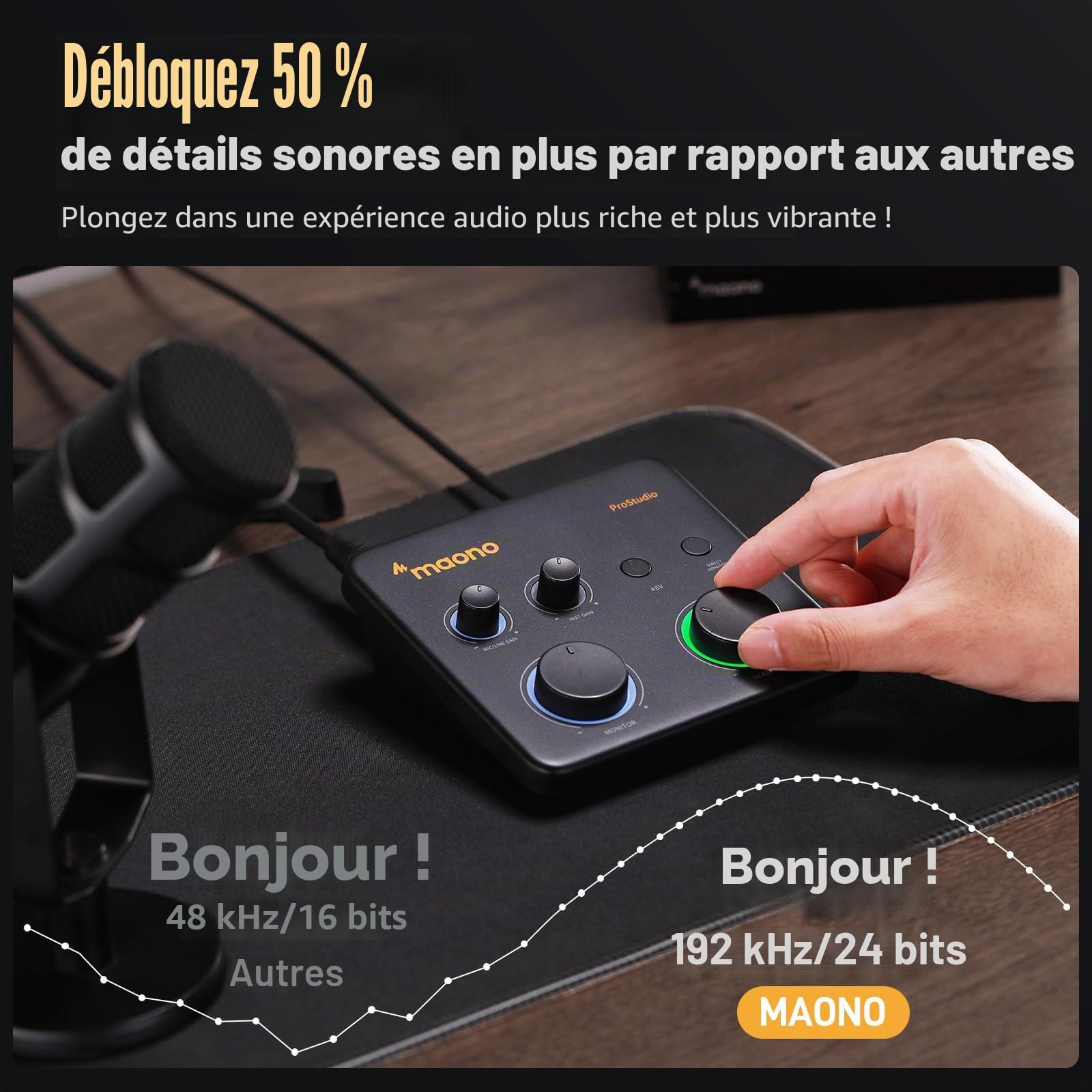 Interface Audio USB MAONO pour PC:Interface avec Entrée XLR 24-bit/192kHz, Logiciel de Routage LOOPBACK, Pilote ASIO pour Enregistrement Musical,Home-Studio, Guitare,Podcast,DAW (PS22 Lite Noir)