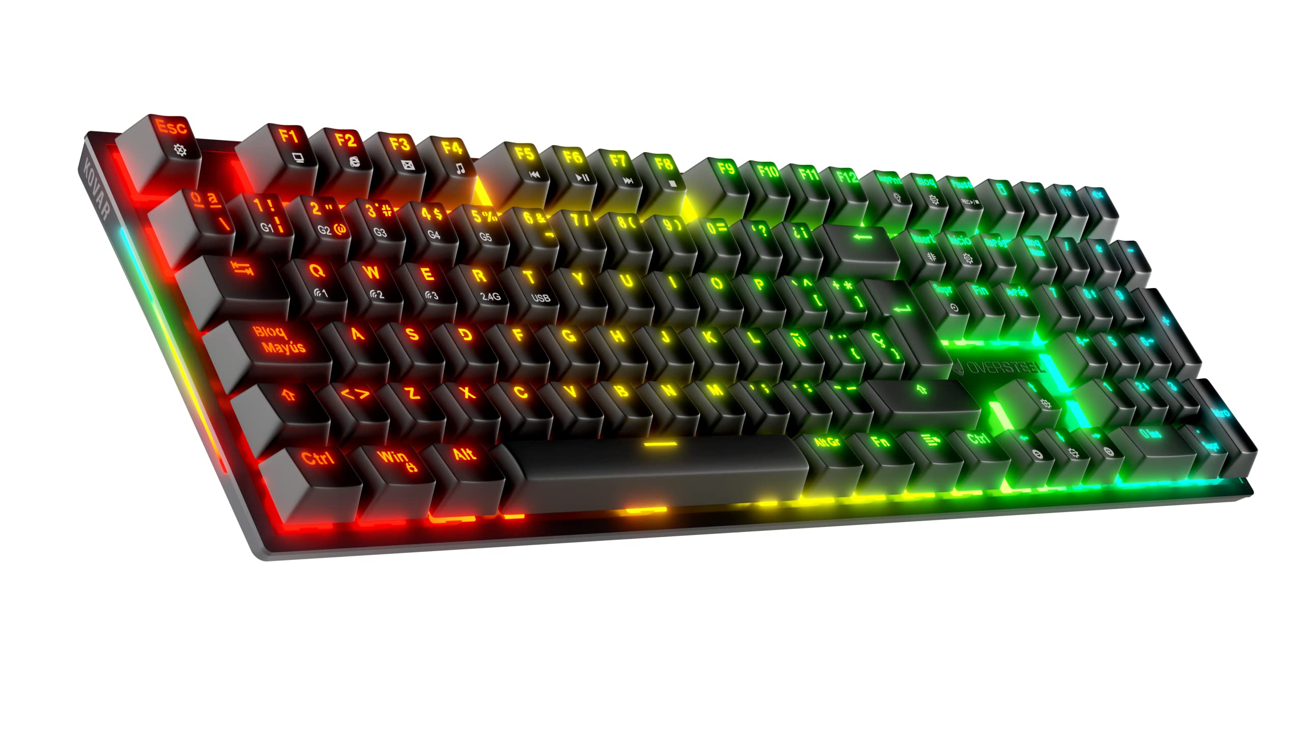 Oversteel - KOVAR Teclado Gaming Inalámbrico, Retroiluminación RGB, Switch Mecánico Outemu Red, Anti-Ghosting, Layout Español PC/MAC/Android