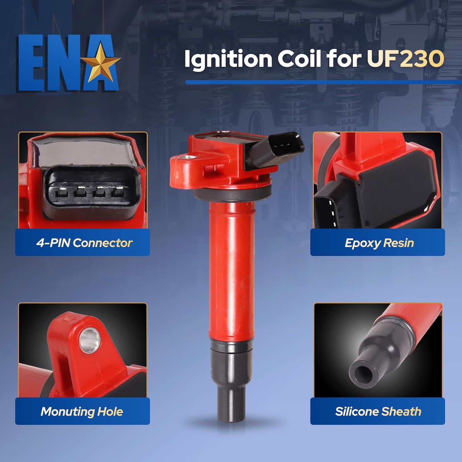 ENA Red 8 Ignition Coil V8 4.3 4.7 2000 2001 2002 2003 2004 205 2006 2007 2008 2009 Compatible with Toyota Lexus Tundra Sequoia Land Cruiser 4Runner LX470 GX470 GS430 LS430 SC430 Coils for UF230 UF493