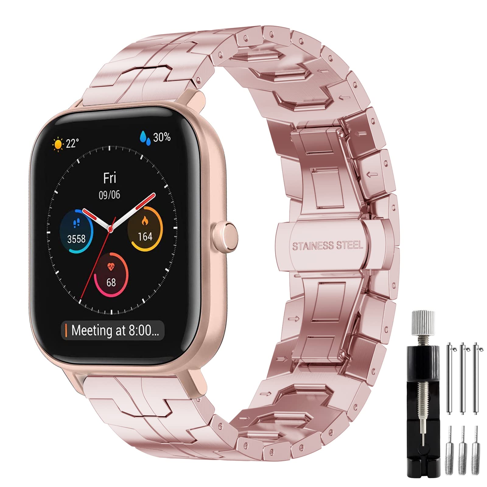 Cinturino per Amazfit GTS, 20mm Cinturino in Acciaio Inossidabile in Metallo Cinturino per Amazfit Active, Amazfit GTS 2, GTS 2 Mini, GTS 3, GTS 4, GTS 4 Mini, Amazfit Bip, Bip U Pro, Bip 3, Bip 3 Pro