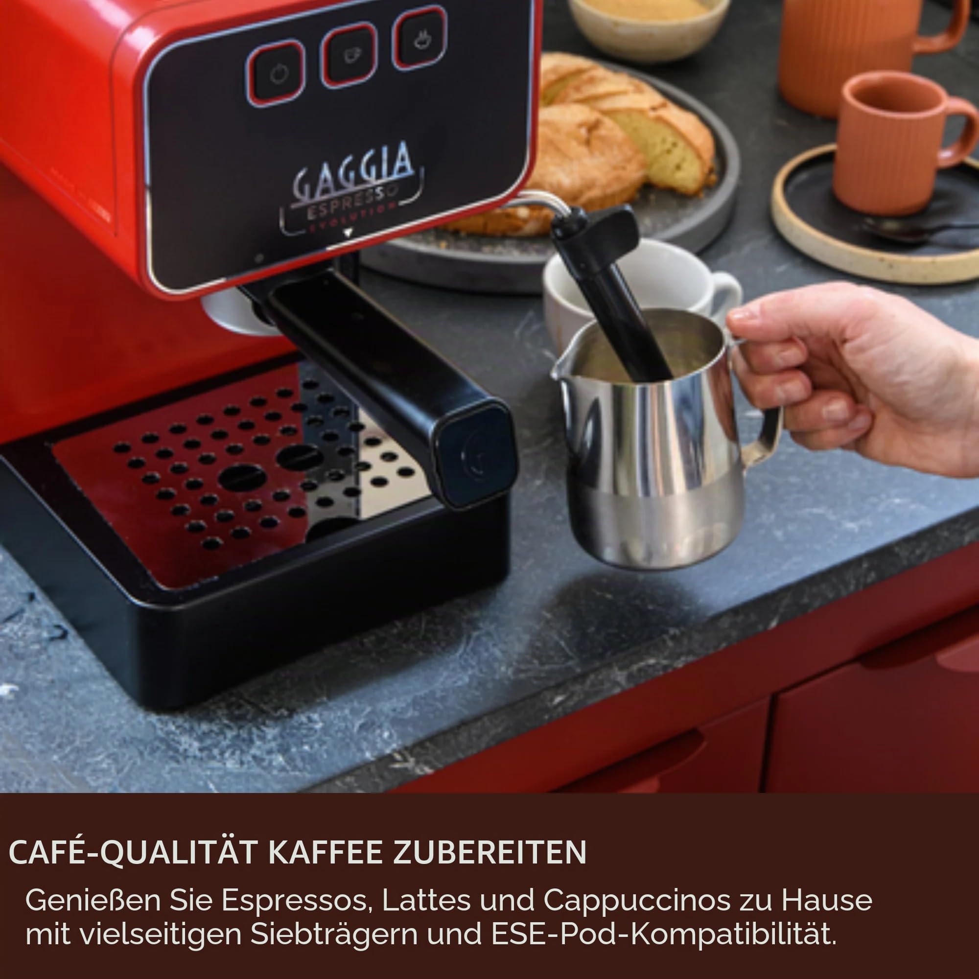 Gaggia Espresso Evolution Red | PID Kesseltemperaturregler | Kaffeemaschine Made in Italy | Automatische Vorbrühautomatik | Siebträger 53 mm | Espressomaschine mit Pumpe | Amerikanisch