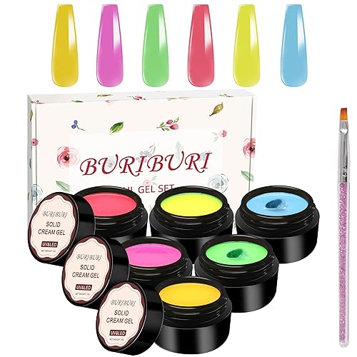 Miniatura 1 de Juego de regalo de esmalte de uñas de gel sólido con cepillo de uñas, 6 colores de pudín crema UV Soak Off Gel sólido Kit de esmalte de gel de barro