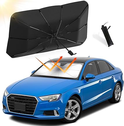 Marita Car Sun Shade Windshield Cover, Umbrella Windshield Sun Shade for Car Front Window Sun Protection & Heat Insulation Foldable Sun Shade Full Cover Sun Shade for Most Vehicles