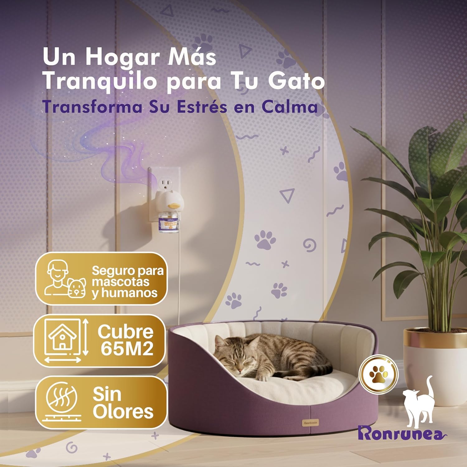 | RONRUNEA® - Pack Ahorro de 3 Difusores + 8 Recambios de 48ml de Feromonas para Gatos Premium | Ambiente Tranquilo para Tus Gatos hasta 240 Días | Ideal para Hogares.