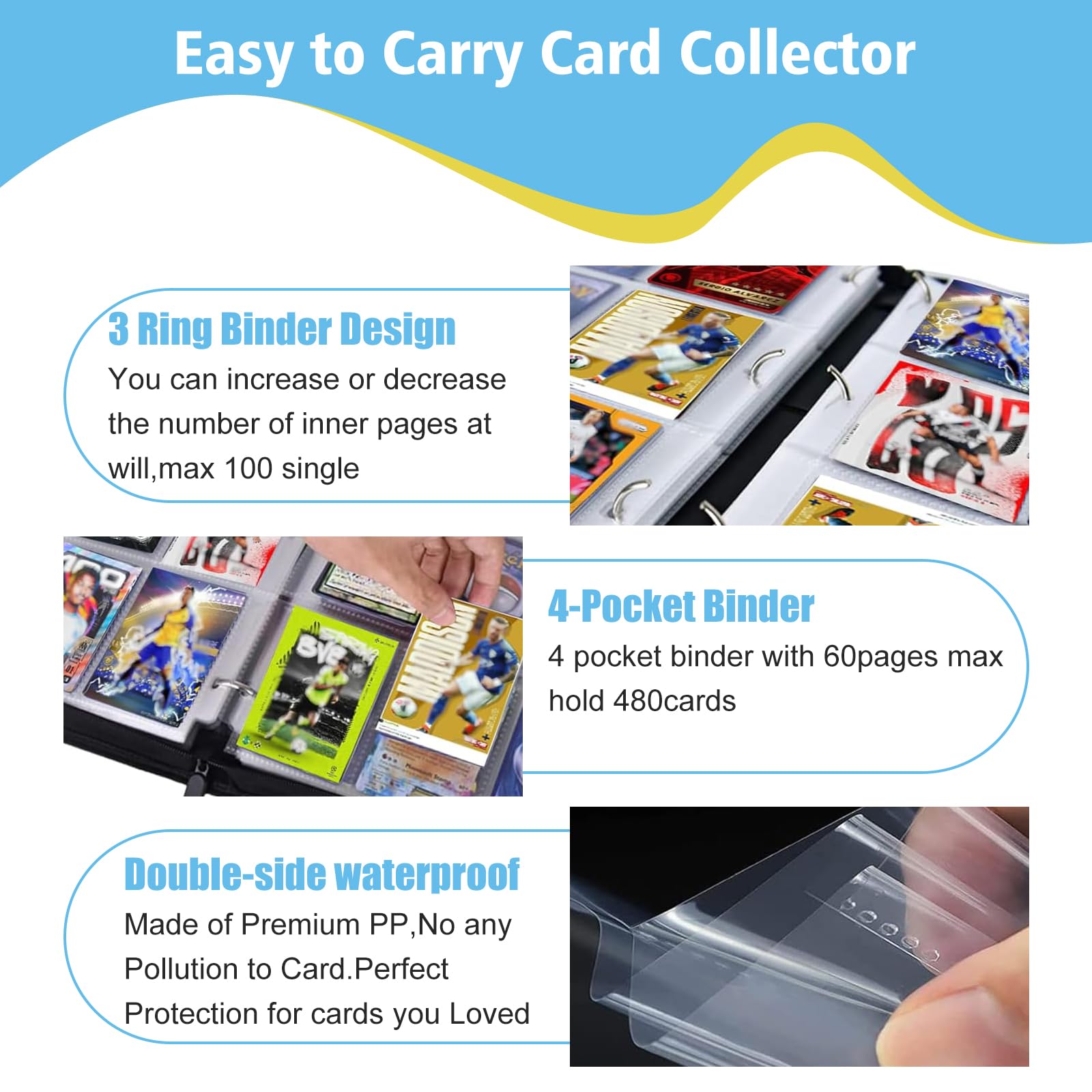 HYSINSE Album Raccoglitore Per Carte 480 Conserva E Proteggi Le Tue Carte Preferite Raccoglitore Album Carte football (C)