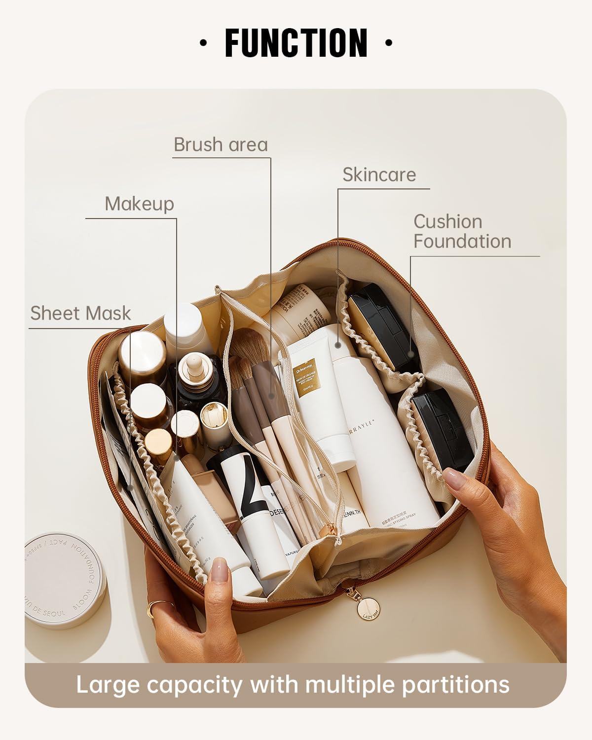 <ol>
<li><strong>"Everyday Essentials: Large Waterproof Makeup Organizer for Women"</strong>  </li>
<li><strong>"Effortless Organization: Spacious Open Flat Toiletry Case for the Modern Woman"</strong>  </li>
<li><strong>"Travel in Style: Versatile and Durable Cosmetic Bag for All Your Needs"</strong>  </li>
<li><strong>"Compact Convenience: Stylish Makeup and Toiletry Pouch with Ample Storage"</strong>  </li>
<li><strong>"On-the-Go Glam: Waterproof and Portable Makeup Bag for the Busy Woman"</strong></li>
</ol>