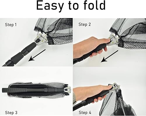 Miniatura 5 de Senston Red de pesca plegable, red de aterrizaje telescópica, red de pesca plegable de agua dulce, fácil transporte y almacenamiento, red de pesca