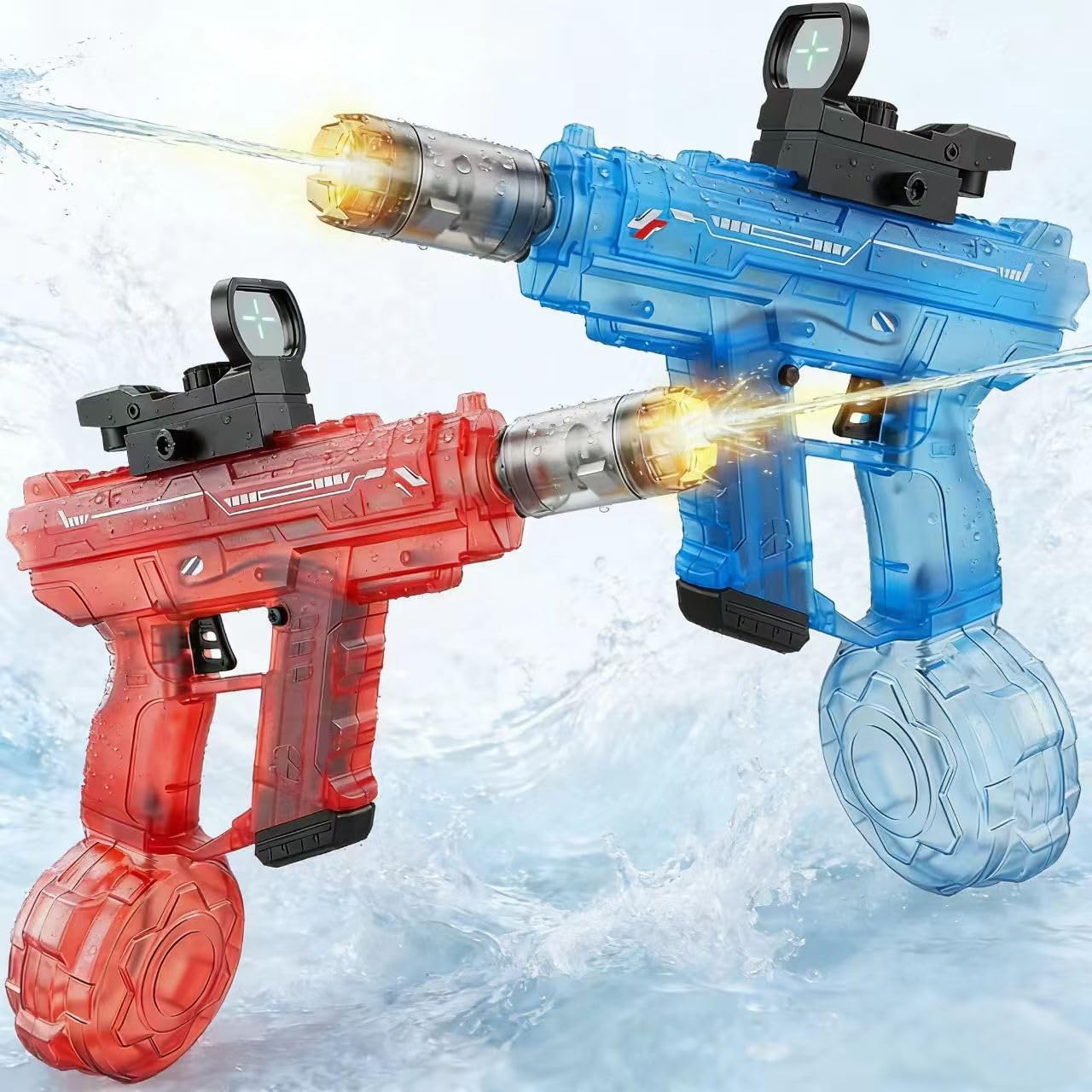 2Pack Electric Water Guns for Adults Kids Squirt Gun with Lighting Sight Long Range Automatic Water Gun Electric Squirt Blaster Watergun Summer Pool Beach Party Outdoor Water Toys for Kids