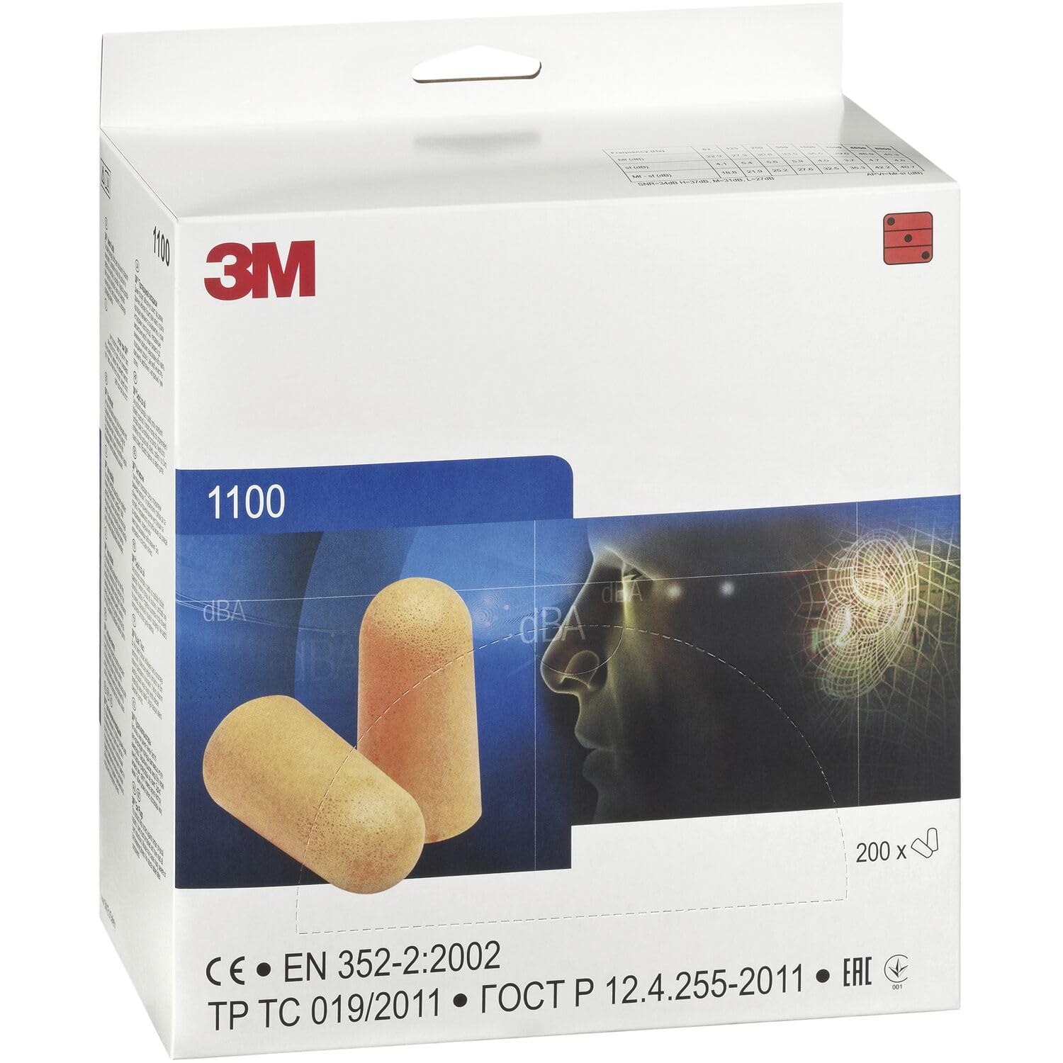 3M 1100 - Tappi per orecchie arrotolabili in schiuma, confezione da 200