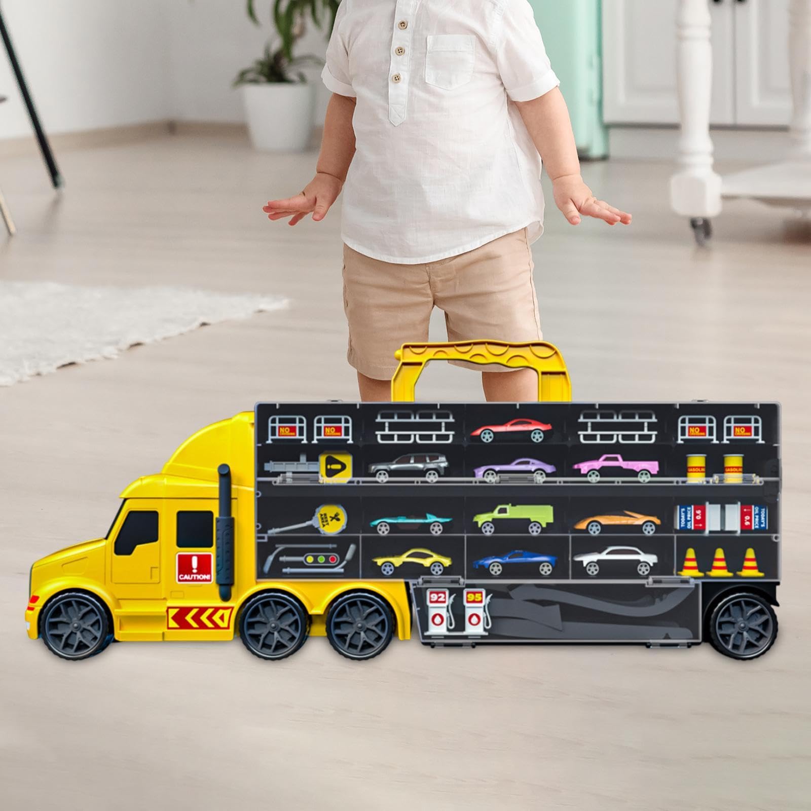 Transportträger-LKW-Spielzeugset, Hauler-Track-Ejection-Auto-Transport-LKW-Spielzeug für 2-, 3-, 4-, 5- und 6-Jährige, Gelb