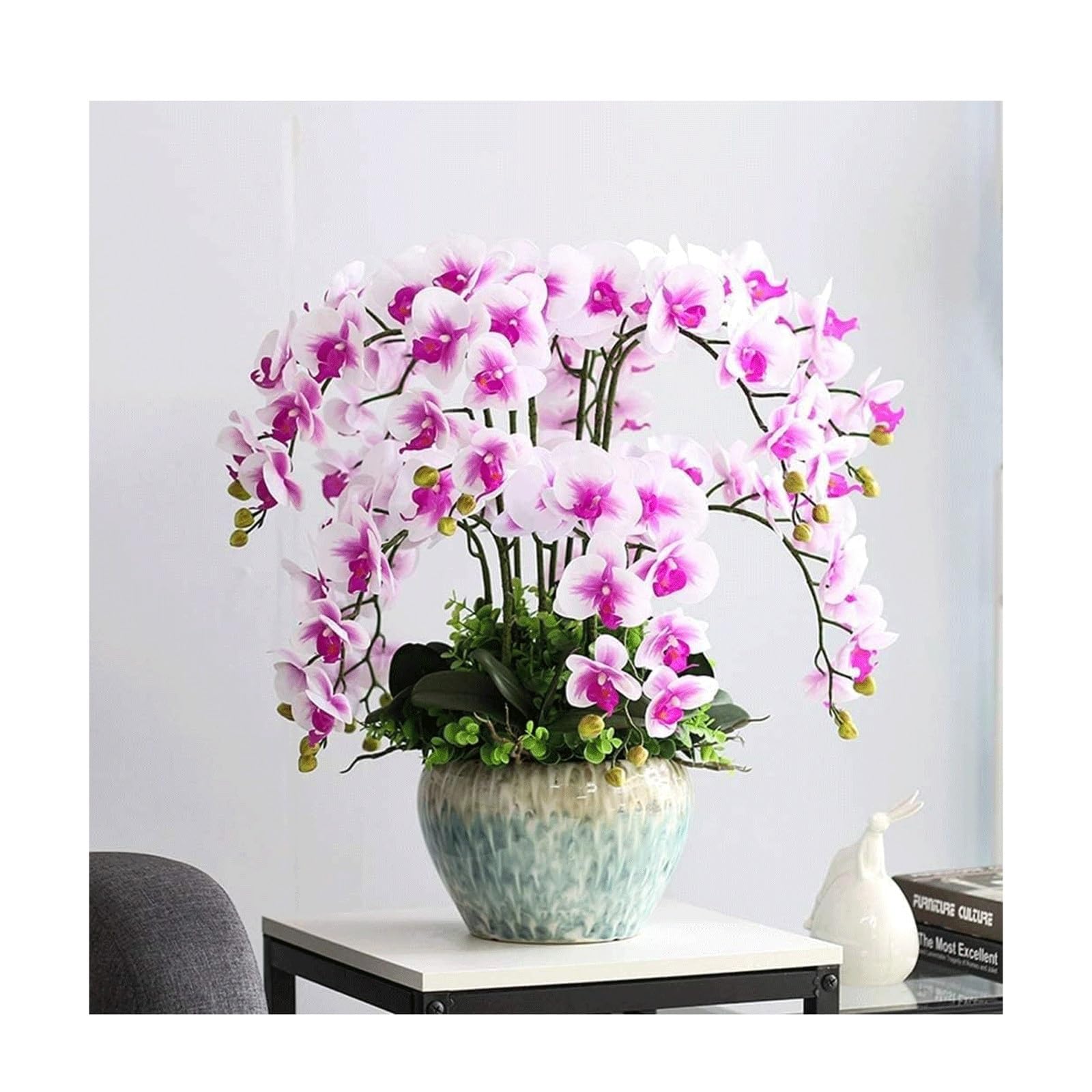 Sztuczne kwiaty Phalaenopsis z ceramicznym wazonem, prawdziwa w dotyku, sztuczna orchidea do domu, biura, dekoracja stołu weselnego