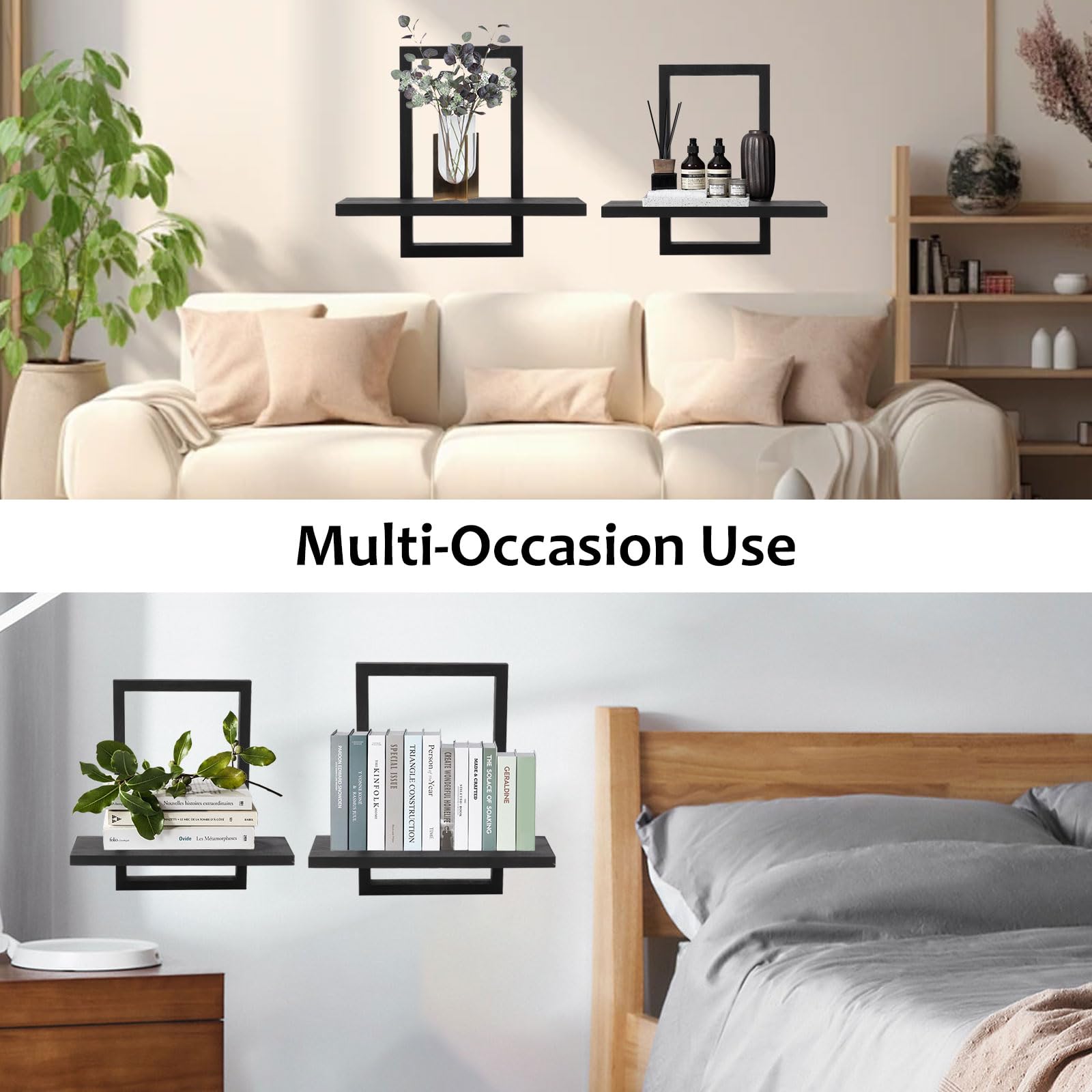 Set di 4 scaffali da parete, in legno di Paulownia, per pareti, mensole sospese, scaffali da parete, mensole da parete per bagno, soggiorno, cucina, caffè, hotel, camera da letto e molto altro