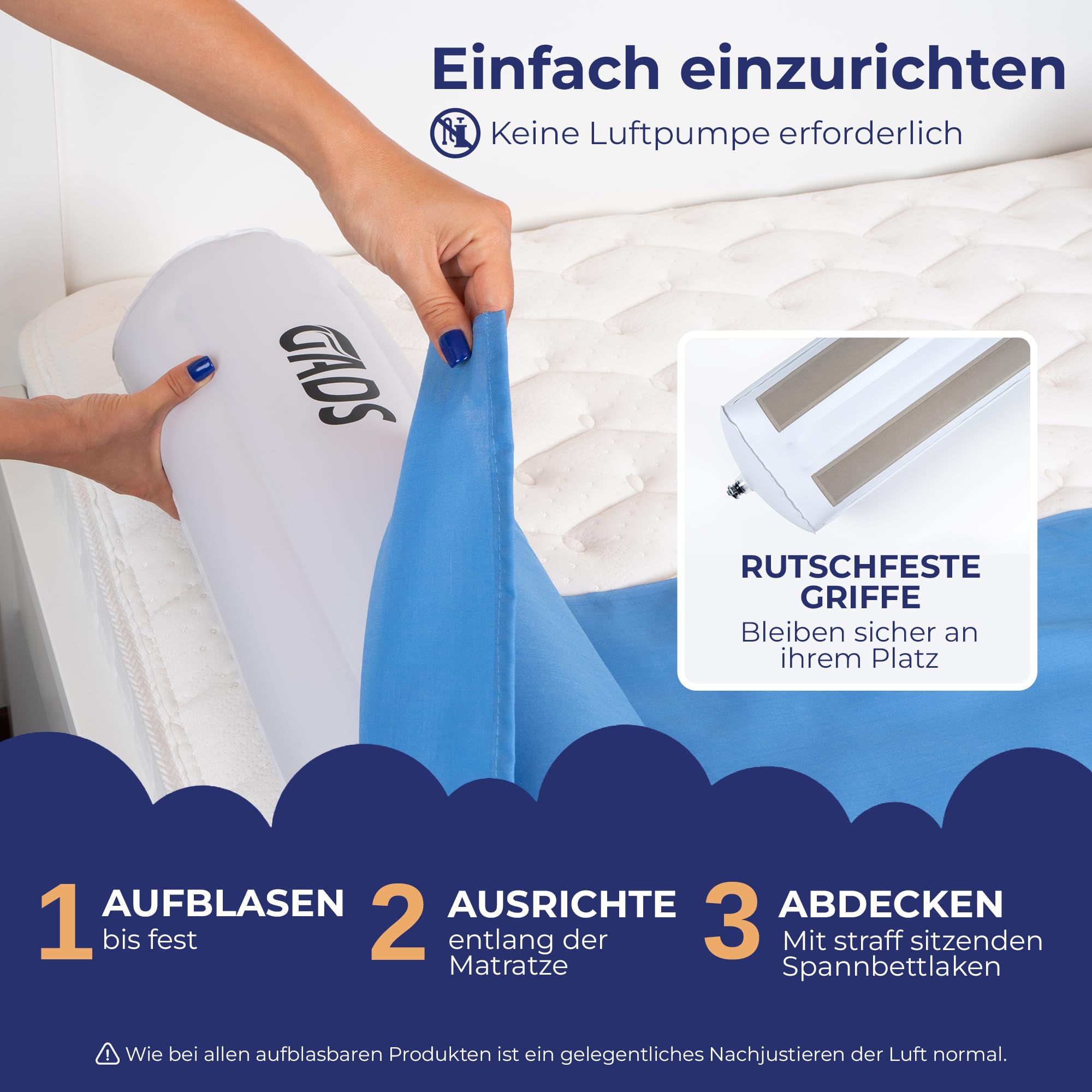 Reise-Bettschutzgitter für Kleinkinder (2er-Set) – Aufblasbare Bettgitter für Einzel-, Doppel-, Queen- & King-Size-Betten – Tragbare & rutschfeste Bettbegrenzung – Wasserabweisend & Langlebig
